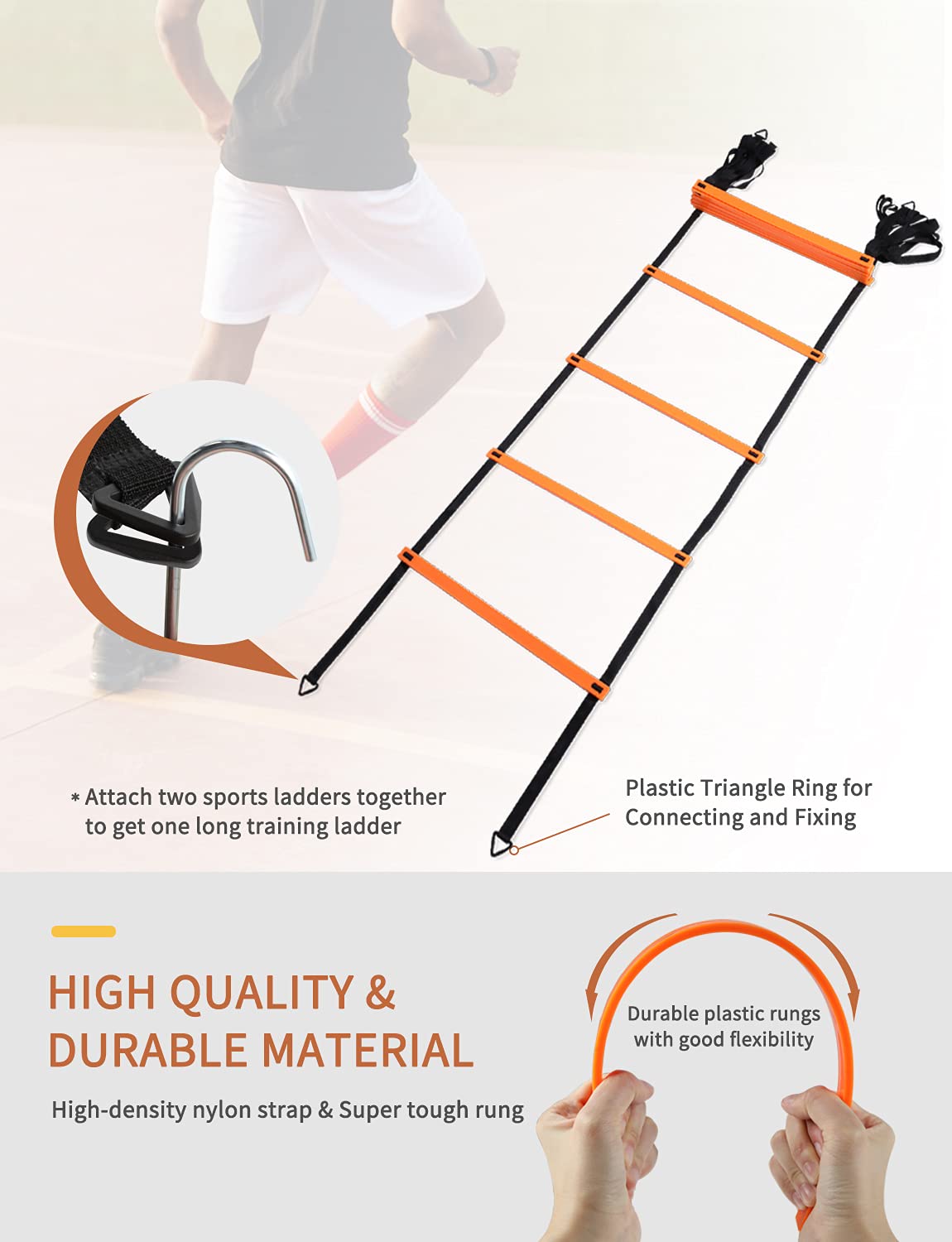 GHB Agility Ladder,Football Training Equipment Set,4 Agility Hurdles, 20 feet12 Rungs Speed Ladder,12 Disc Cones,Resistance Parachute, Jump Rope, 5 Resistance Bands