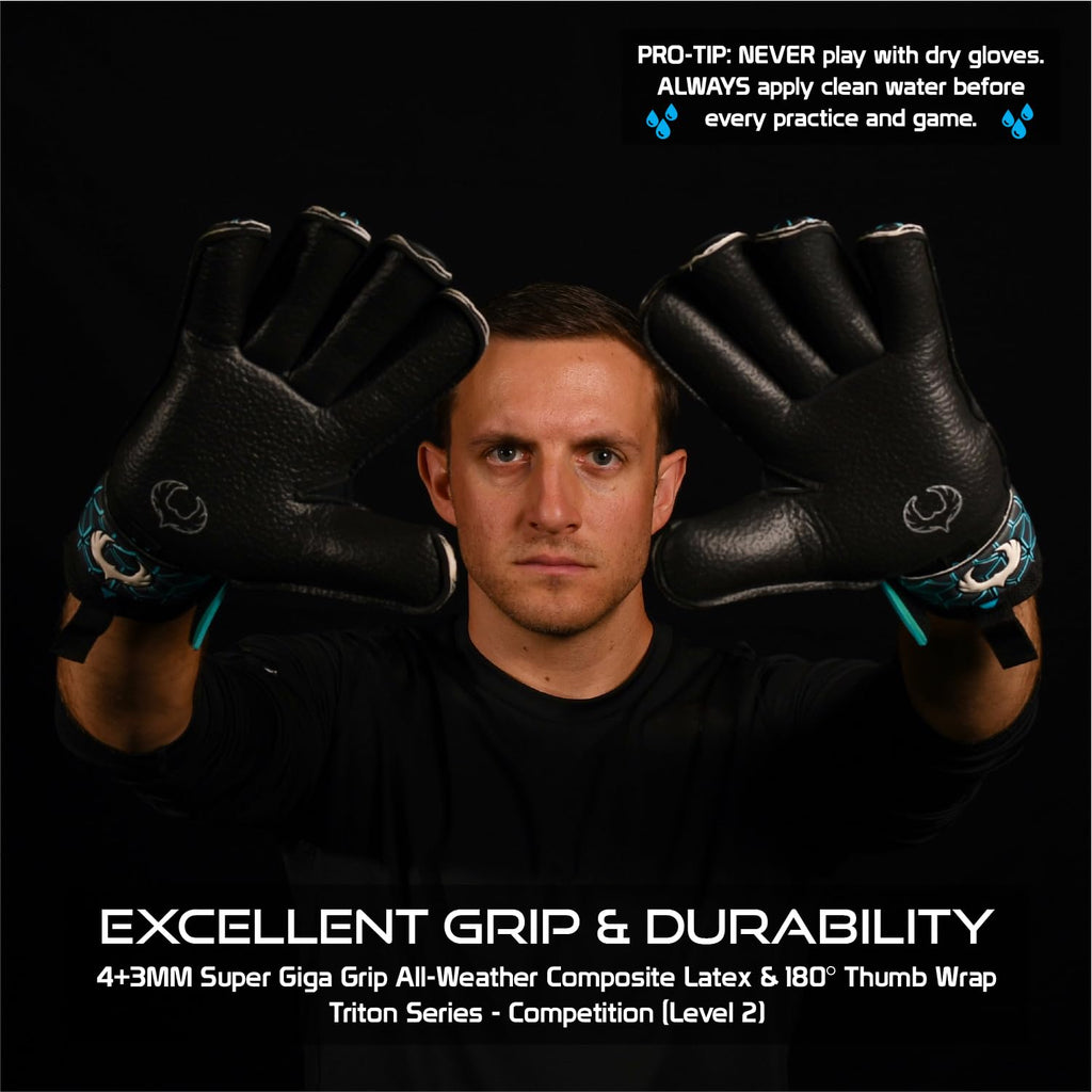 Renegade GK Triton Goalie Gloves - Adult, Youth, Kids (Sizes 5-11, 3 Styles, Level 2) Pro-Tek Fingersaves & Durable 3.5+3MM Super Grip | Goalkeeper Glove for All-Around Play | Based in The USA