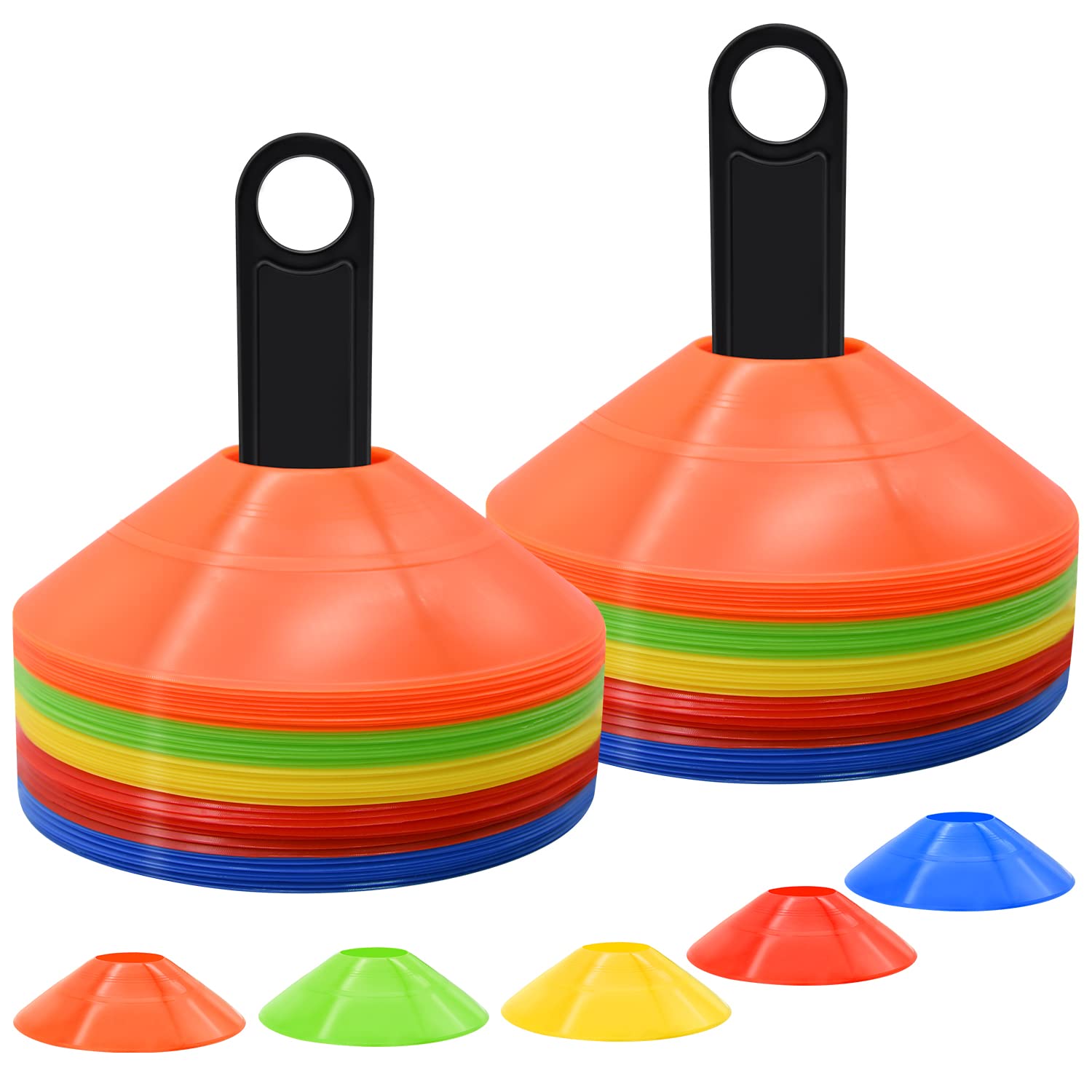 25/50/100pcs Disc Cones, Agility Soccer Cones with Carry Bag and Holder, Soccer Cones for Sports Training, Football, Soccer, Basketball, Coaching, Practice Equipment, 5 Color