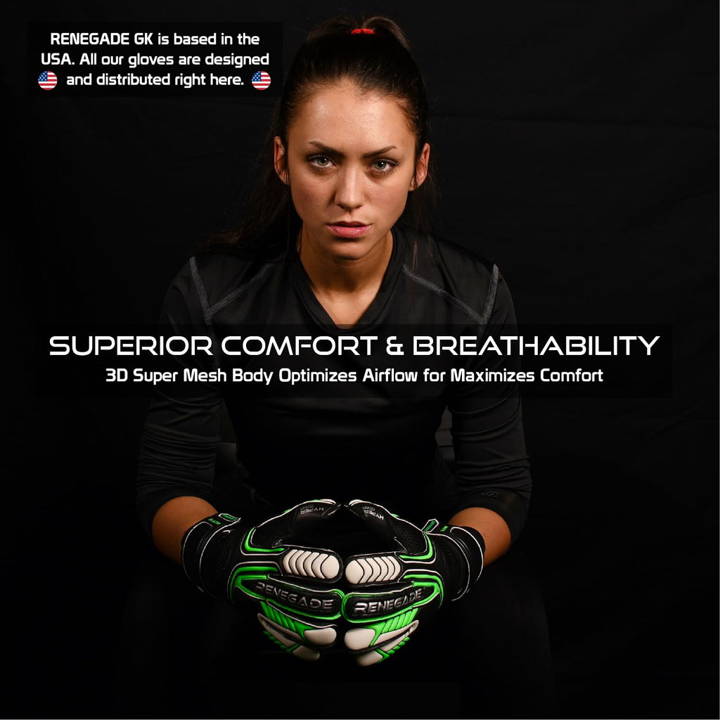 Renegade GK Vulcan Goalie Gloves - Adult, Youth, Kids (Sizes 6-11, 4 Styles, Level 3) Pro-Tek Fingersaves & 3.5+3MM Hyper Grip | Excellent Goalkeeper Glove for Higher Play | Based in The USA