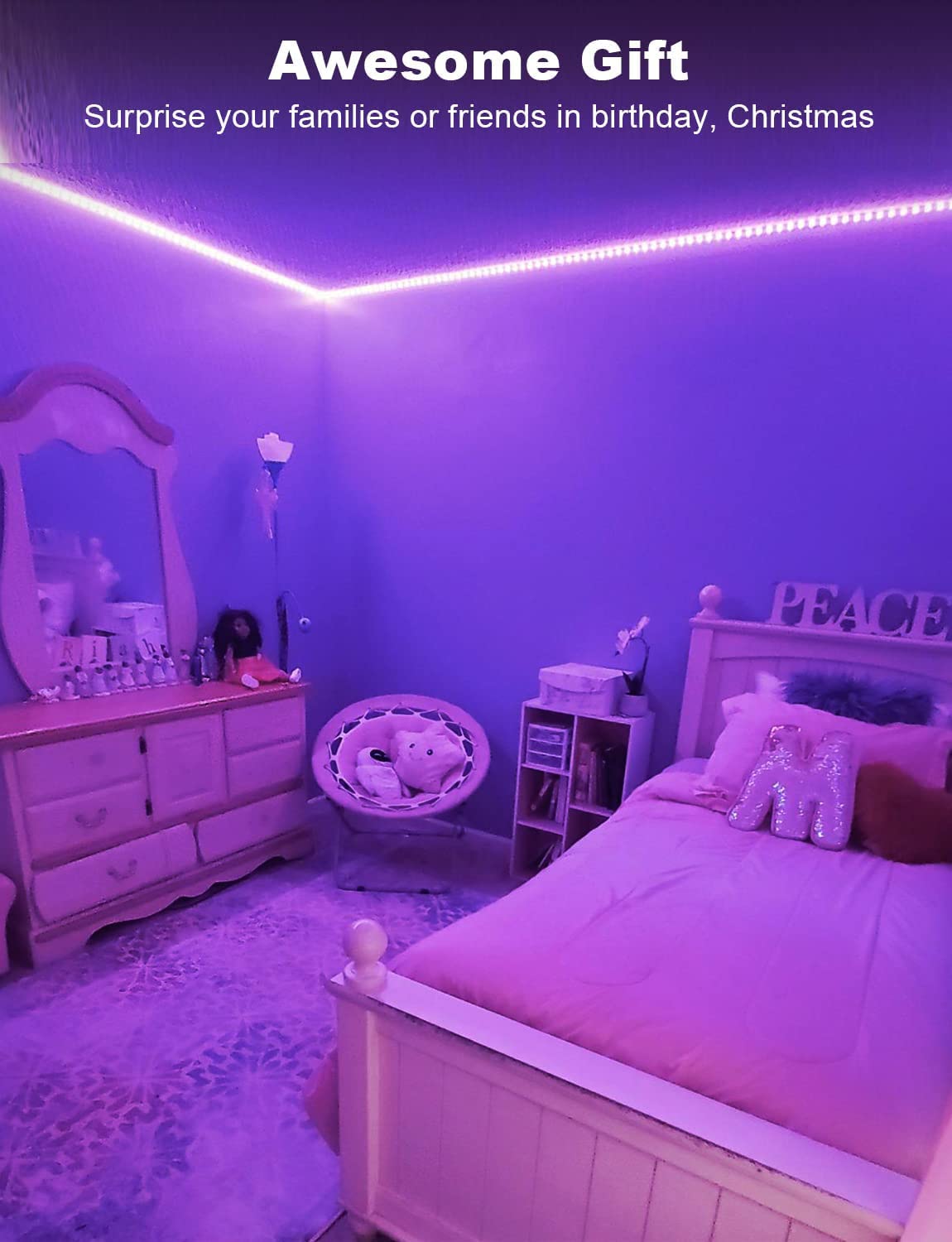 DAYBETTER LED Strip Lights 130ft Lights Strip for Bedroom, Desk, Indoor Room Bedroom Brithday Gifts RGB Decor with Remote and 24V Power Supply