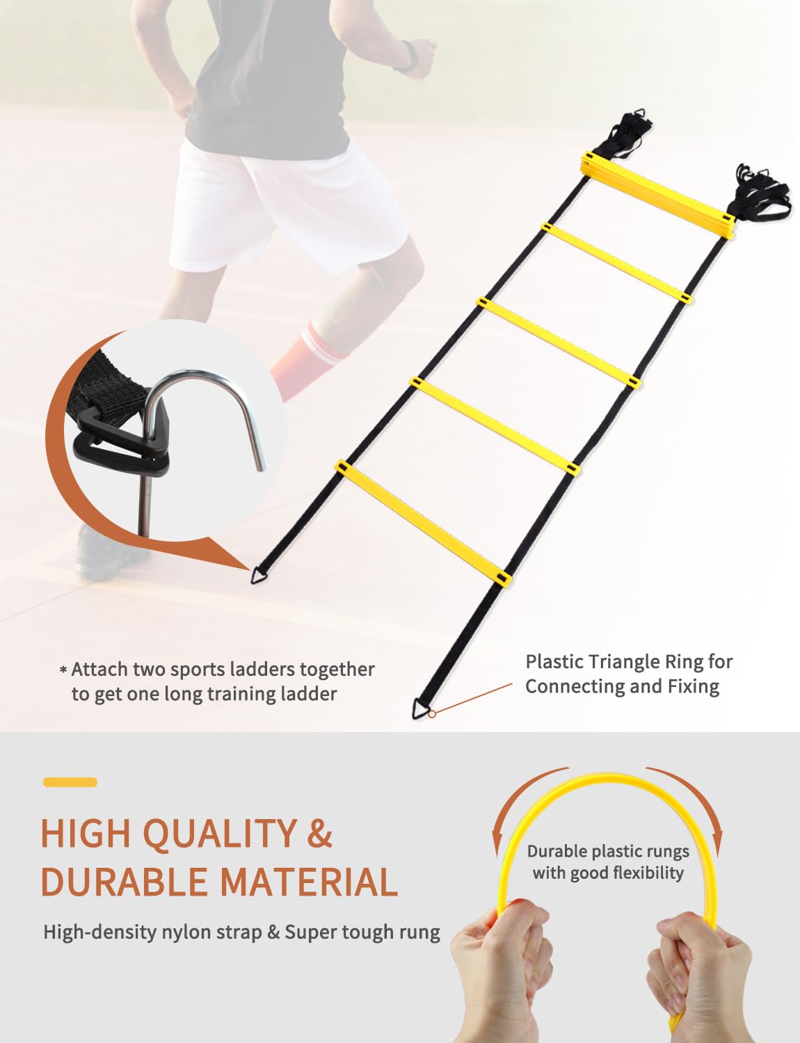 GHB Agility Ladder,Football Training Equipment Set,4 Agility Hurdles, 20 feet12 Rungs Speed Ladder,12 Disc Cones,Resistance Parachute, Jump Rope, 5 Resistance Bands
