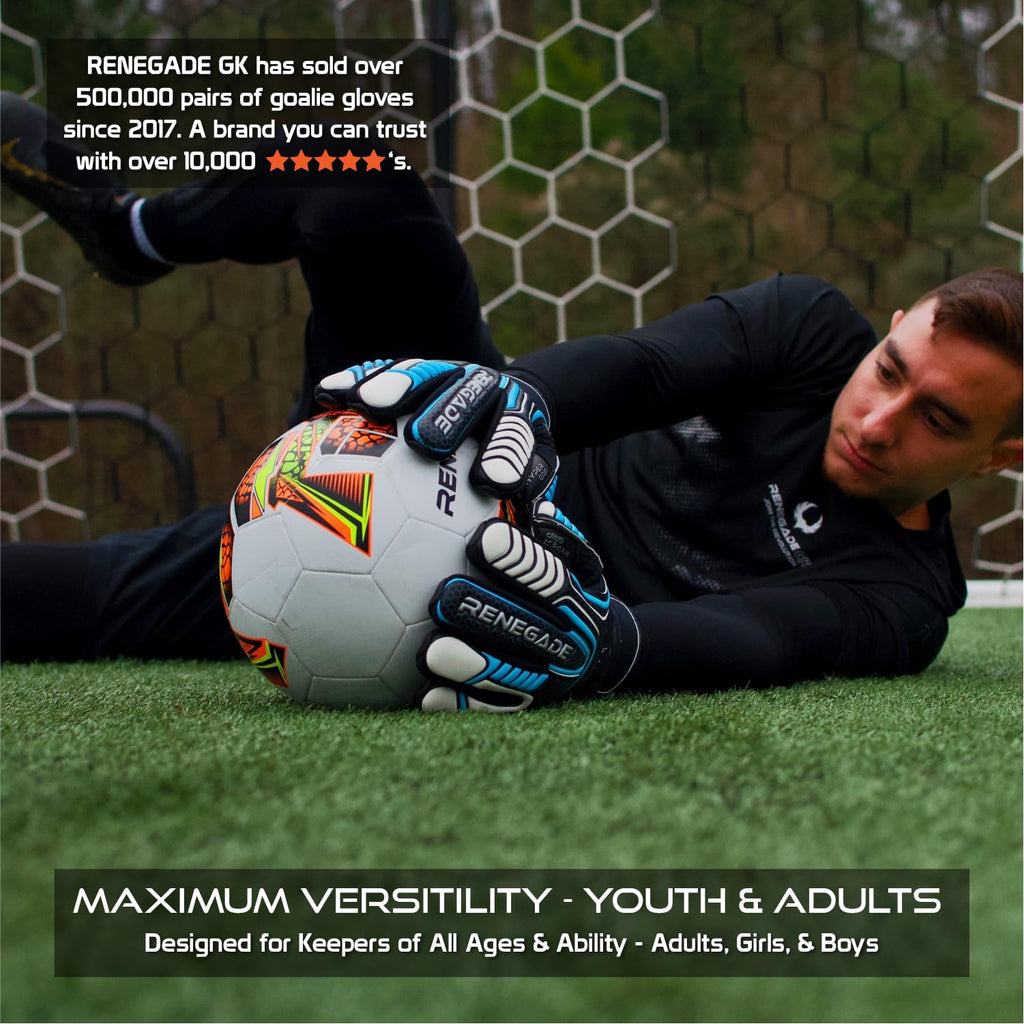 Renegade GK Vulcan Goalie Gloves - Adult, Youth, Kids (Sizes 6-11, 4 Styles, Level 3) Pro-Tek Fingersaves & 3.5+3MM Hyper Grip | Excellent Goalkeeper Glove for Higher Play | Based in The USA