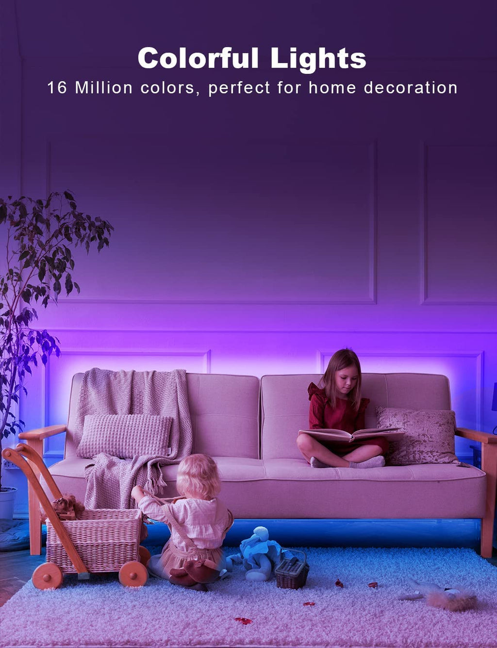 DAYBETTER LED Strip Lights 130ft Lights Strip for Bedroom, Desk, Indoor Room Bedroom Brithday Gifts RGB Decor with Remote and 24V Power Supply