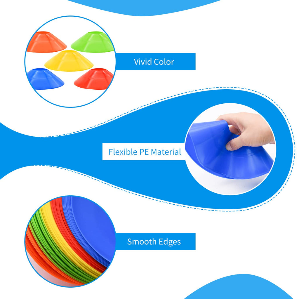 25/50/100pcs Disc Cones, Agility Soccer Cones with Carry Bag and Holder, Soccer Cones for Sports Training, Football, Soccer, Basketball, Coaching, Practice Equipment, 5 Color
