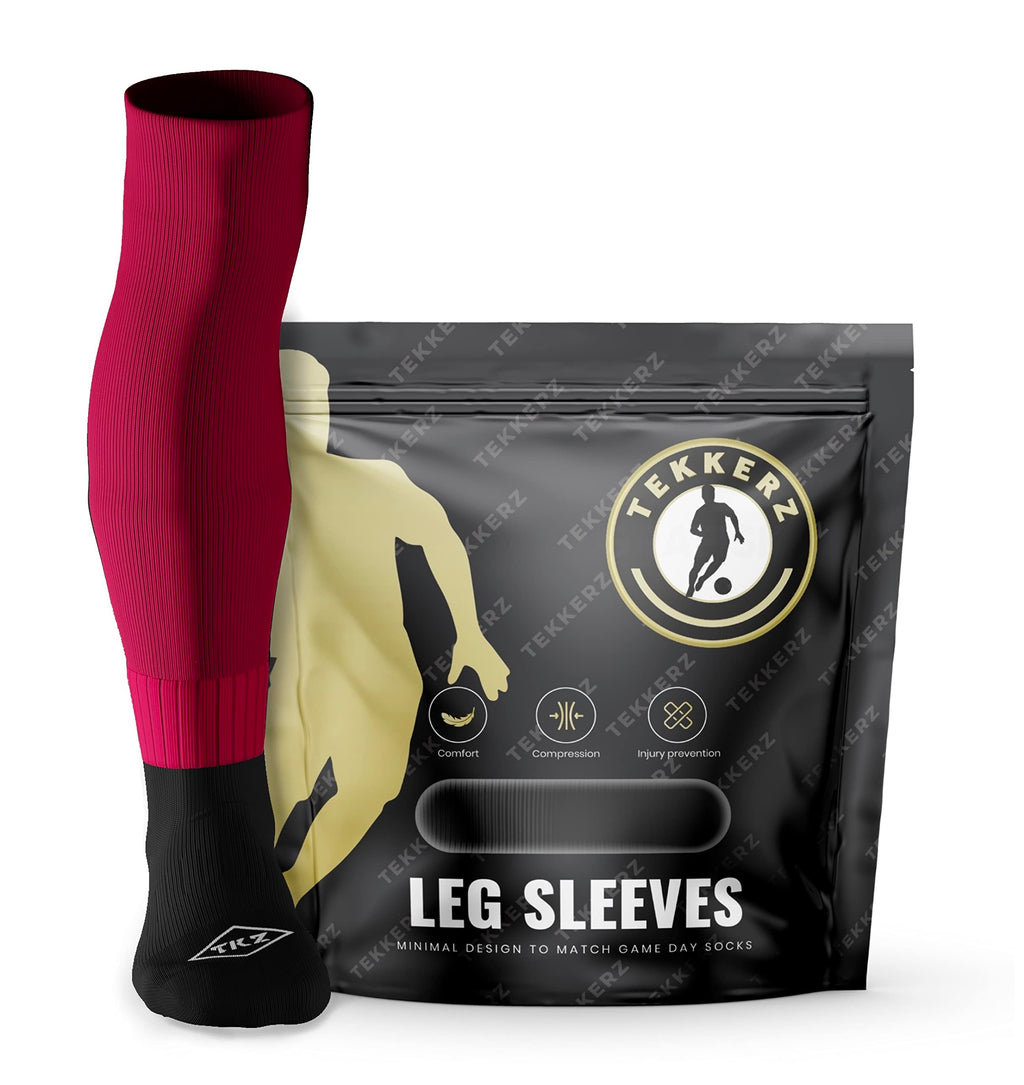 Tekkerz leg sleeve over 20 color variations compatible with grip socks for soccer, football, hockey, rugby athletic socks