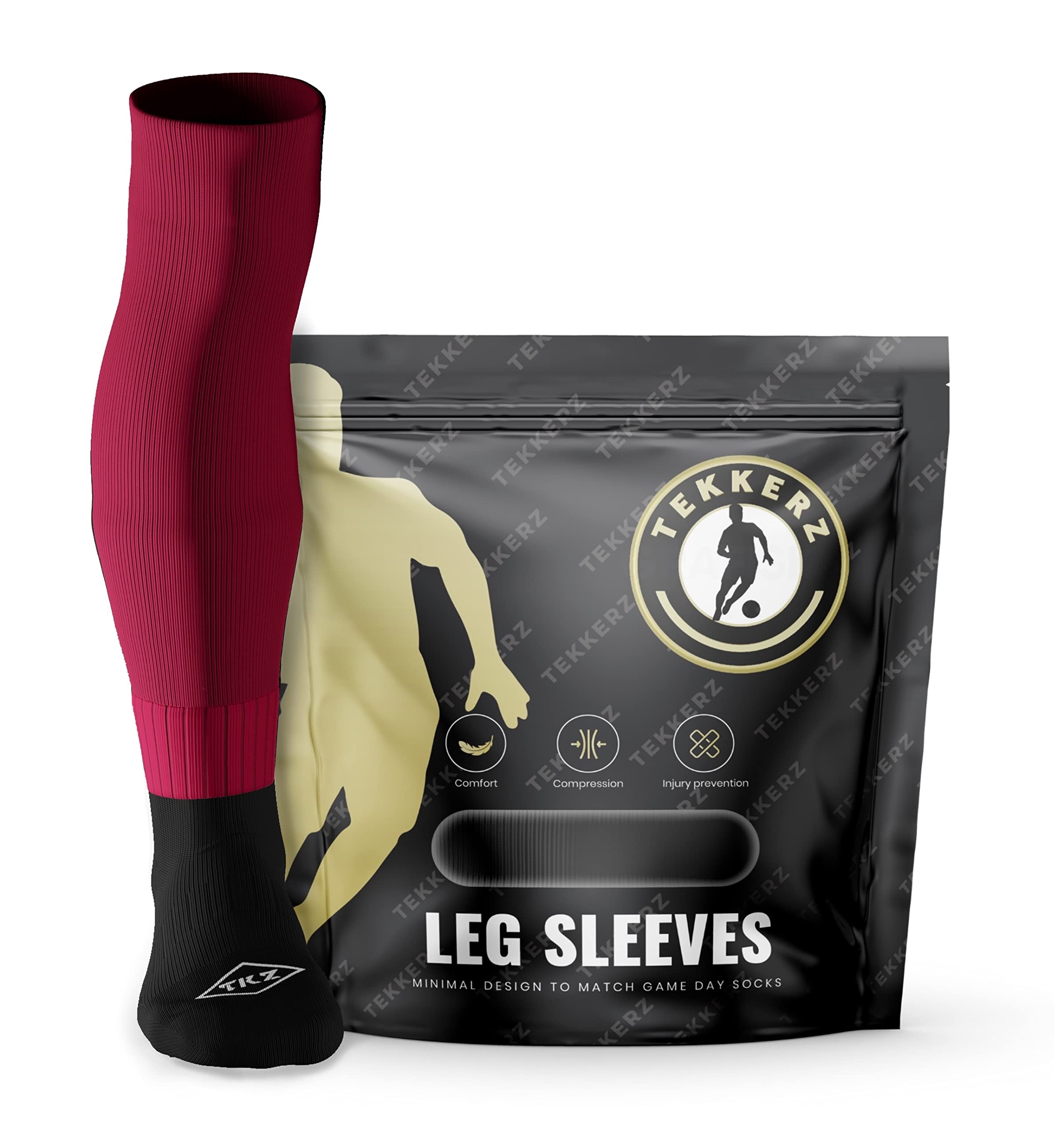 Tekkerz leg sleeve over 20 color variations compatible with grip socks for soccer, football, hockey, rugby athletic socks