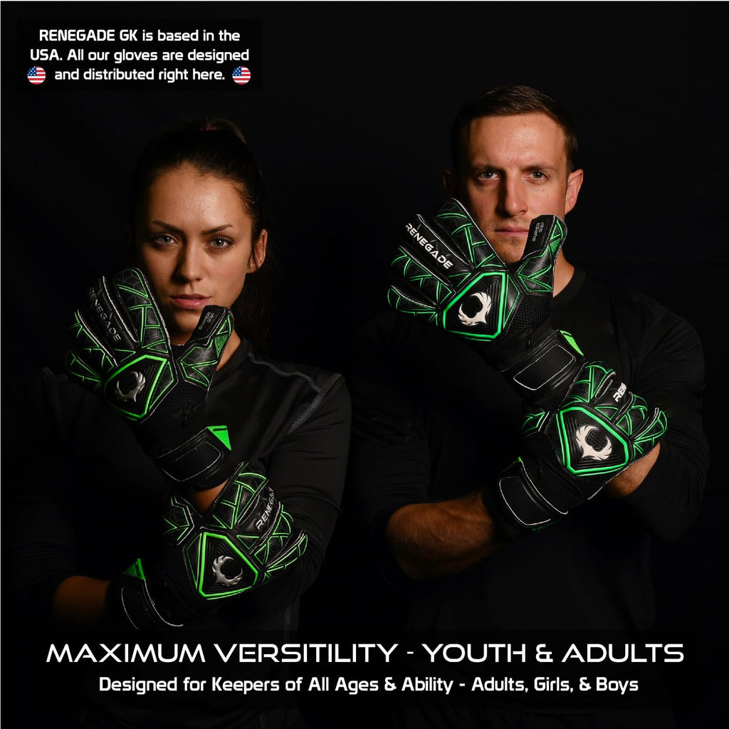 Renegade GK Triton Goalie Gloves - Adult, Youth, Kids (Sizes 5-11, 3 Styles, Level 2) Pro-Tek Fingersaves & Durable 3.5+3MM Super Grip | Goalkeeper Glove for All-Around Play | Based in The USA