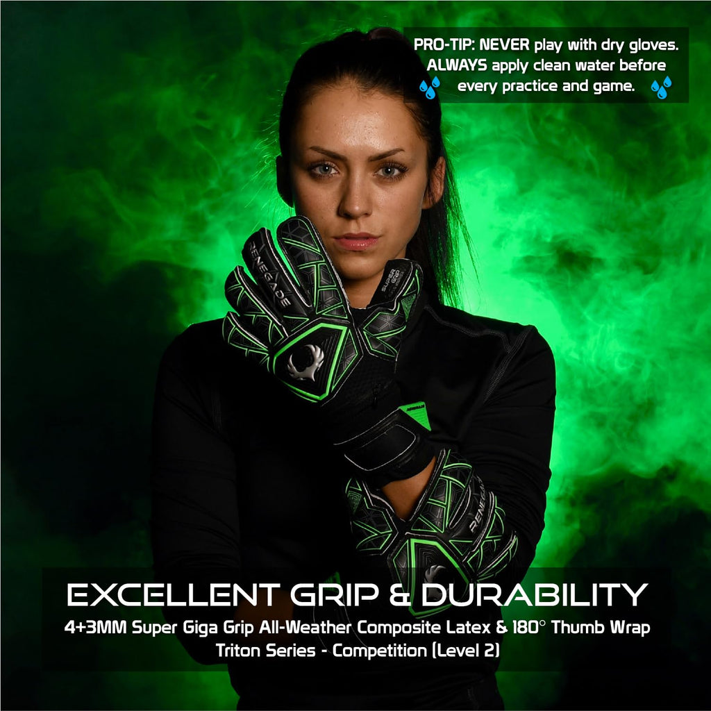 Renegade GK Triton Goalie Gloves - Adult, Youth, Kids (Sizes 5-11, 3 Styles, Level 2) Pro-Tek Fingersaves & Durable 3.5+3MM Super Grip | Goalkeeper Glove for All-Around Play | Based in The USA