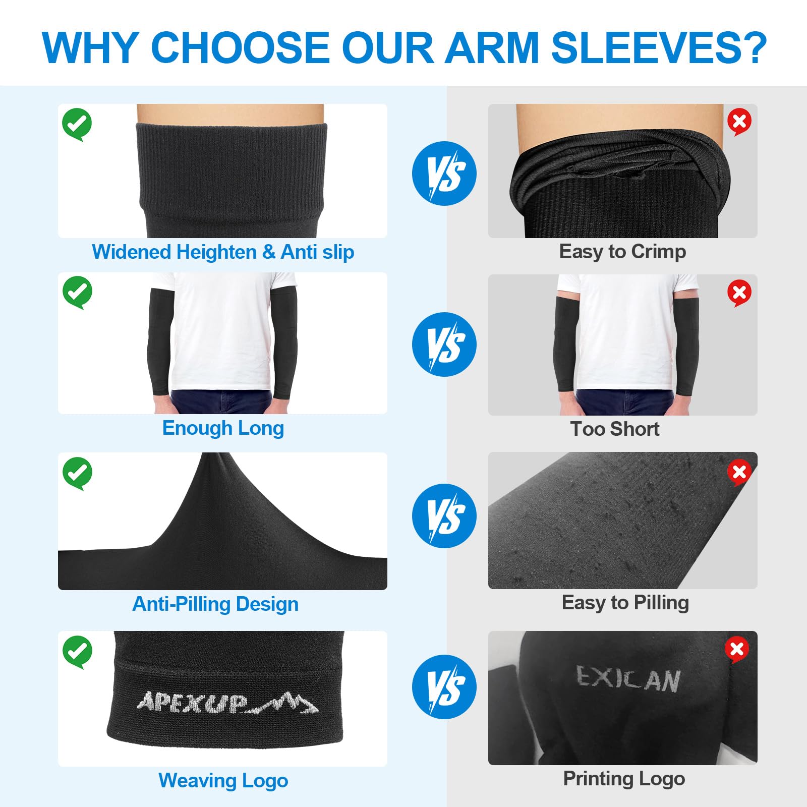 APEXUP Cooling Arm Sleeves for Men Women, UV Sun Protection UPF 50, Volleyball Arm Sleeves Compression Sleeves for Outdoor