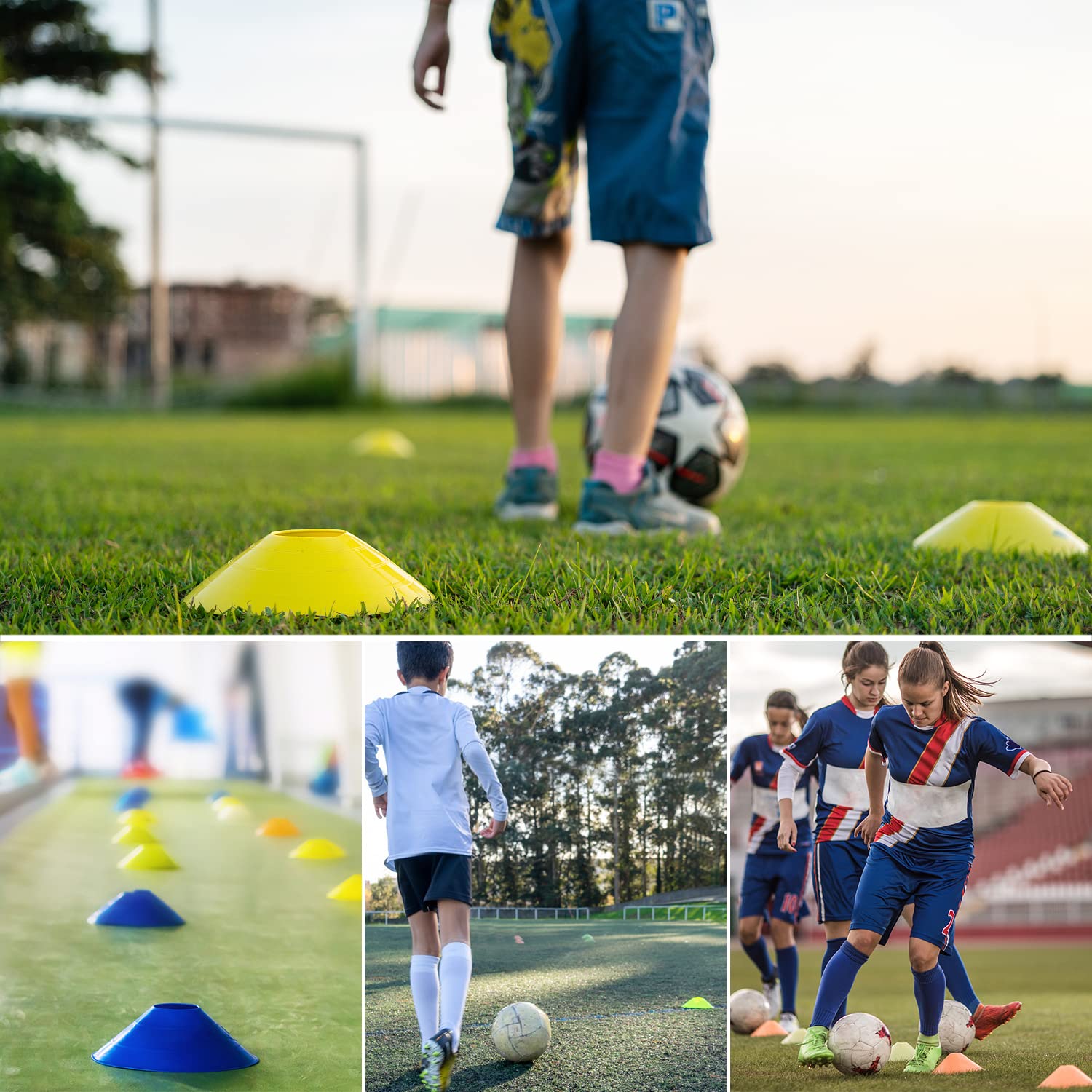 25/50/100pcs Disc Cones, Agility Soccer Cones with Carry Bag and Holder, Soccer Cones for Sports Training, Football, Soccer, Basketball, Coaching, Practice Equipment, 5 Color