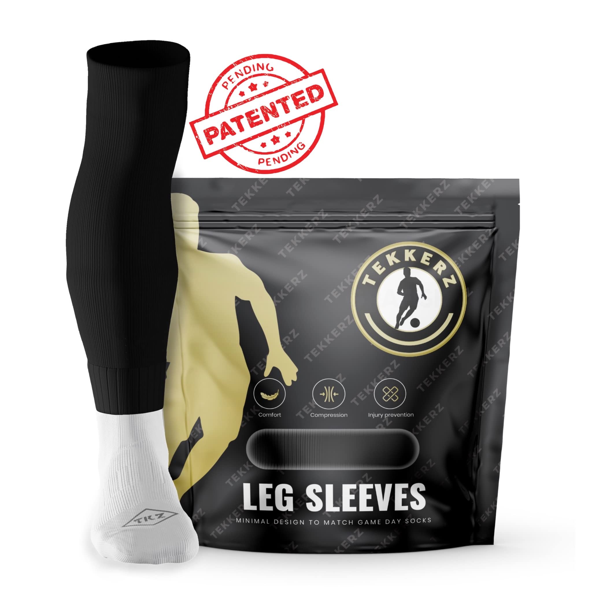 Tekkerz leg sleeve over 20 color variations compatible with grip socks for soccer, football, hockey, rugby athletic socks