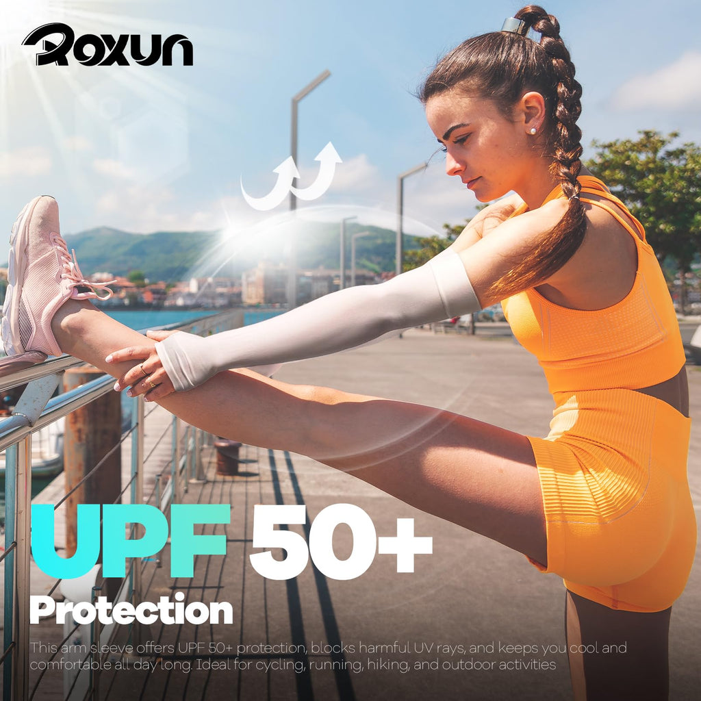 ROXUN Arm Sleeves with Thumb Hole, Cooling UV Sun Protection Compression Tattoo Cover Up for Men/Women