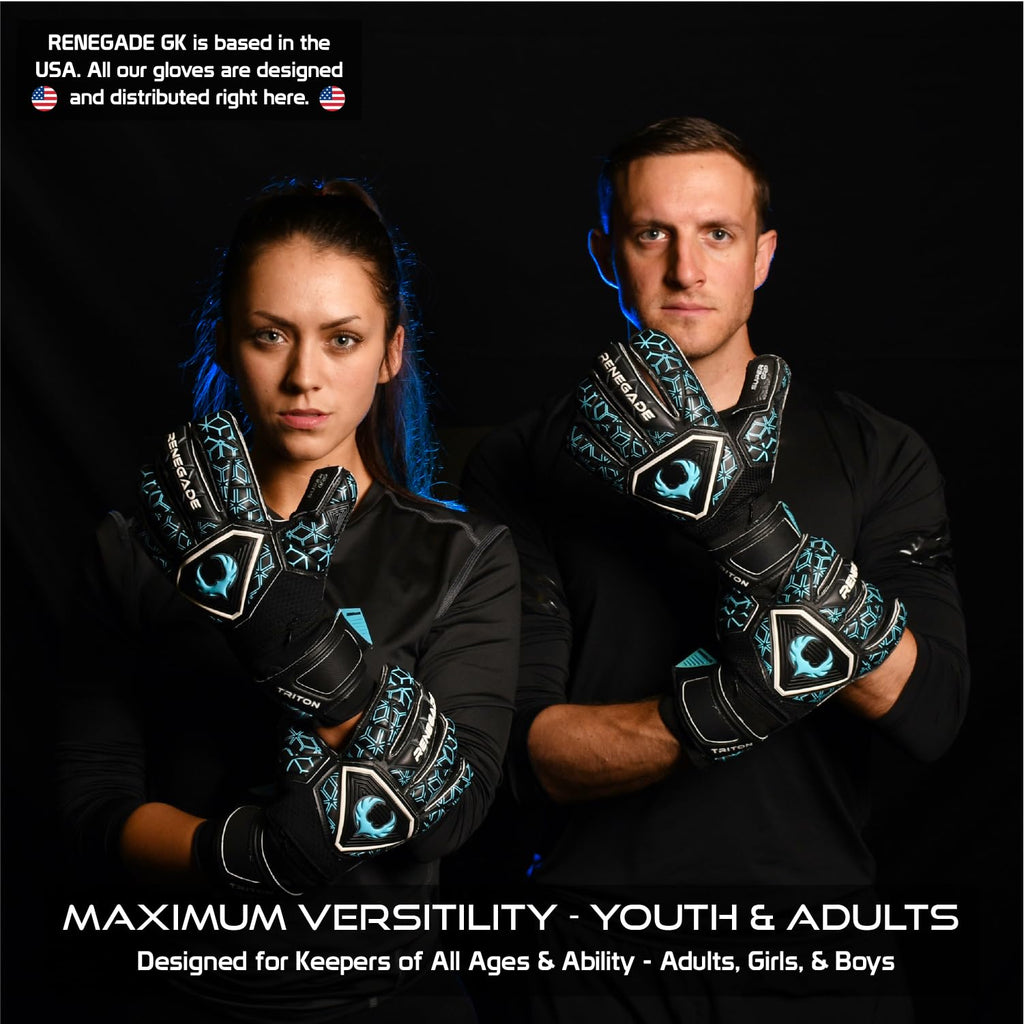 Renegade GK Triton Goalie Gloves - Adult, Youth, Kids (Sizes 5-11, 3 Styles, Level 2) Pro-Tek Fingersaves & Durable 3.5+3MM Super Grip | Goalkeeper Glove for All-Around Play | Based in The USA