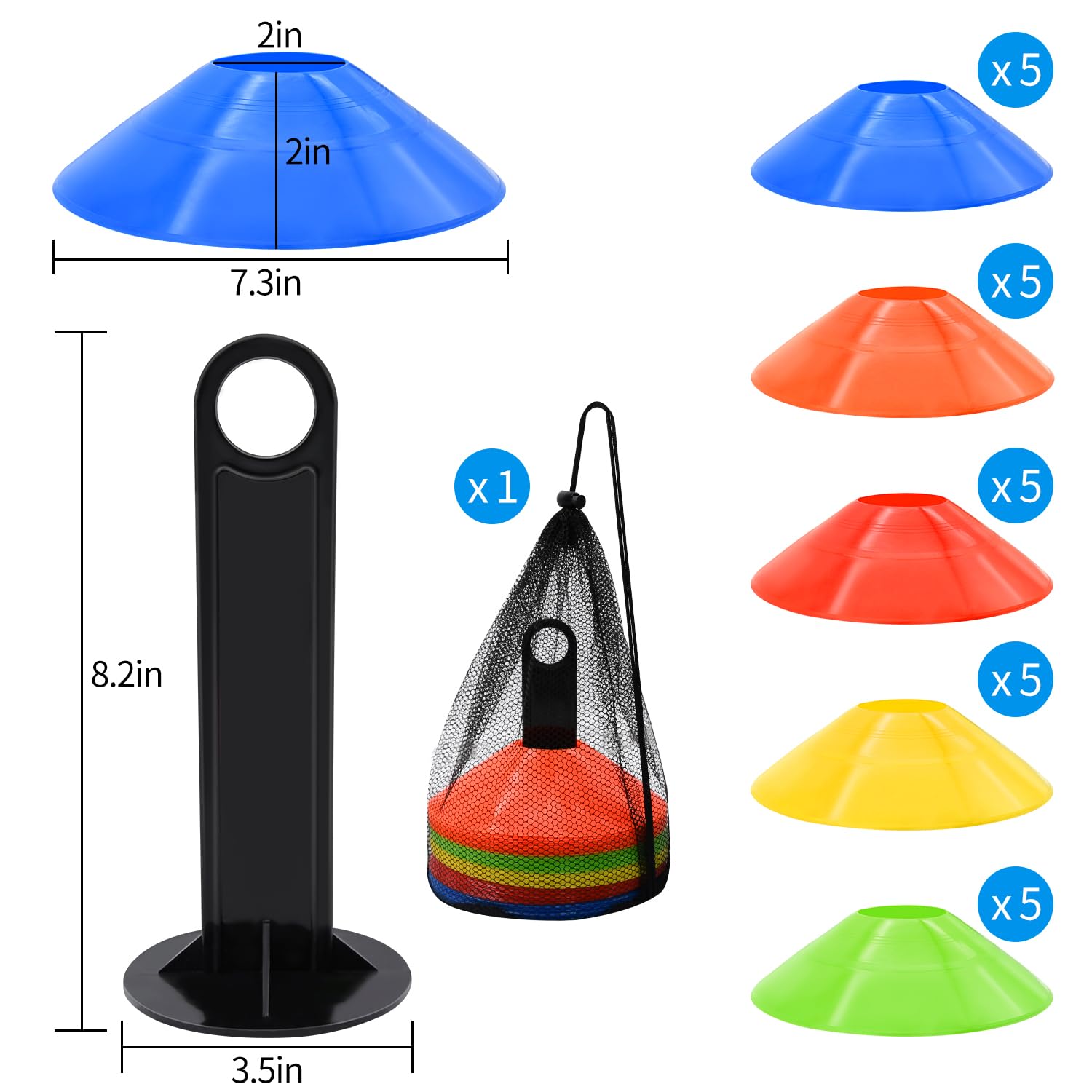 25/50/100pcs Disc Cones, Agility Soccer Cones with Carry Bag and Holder, Soccer Cones for Sports Training, Football, Soccer, Basketball, Coaching, Practice Equipment, 5 Color
