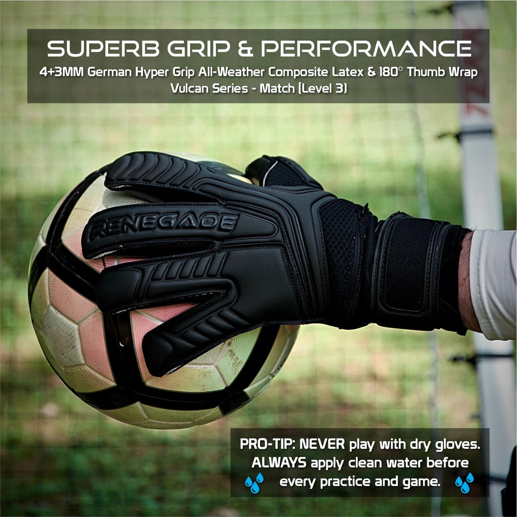 Renegade GK Vulcan Goalie Gloves - Adult, Youth, Kids (Sizes 6-11, 4 Styles, Level 3) Pro-Tek Fingersaves & 3.5+3MM Hyper Grip | Excellent Goalkeeper Glove for Higher Play | Based in The USA
