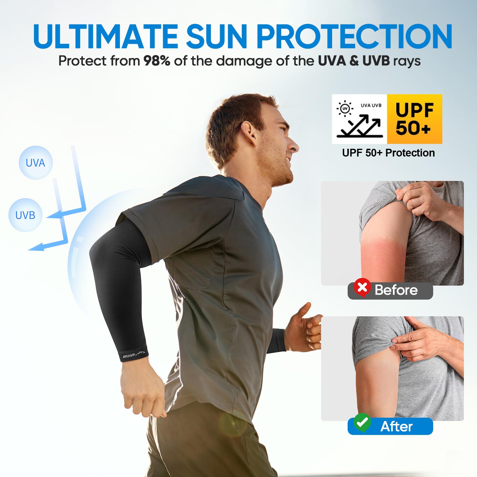 APEXUP Cooling Arm Sleeves for Men Women, UV Sun Protection UPF 50, Volleyball Arm Sleeves Compression Sleeves for Outdoor