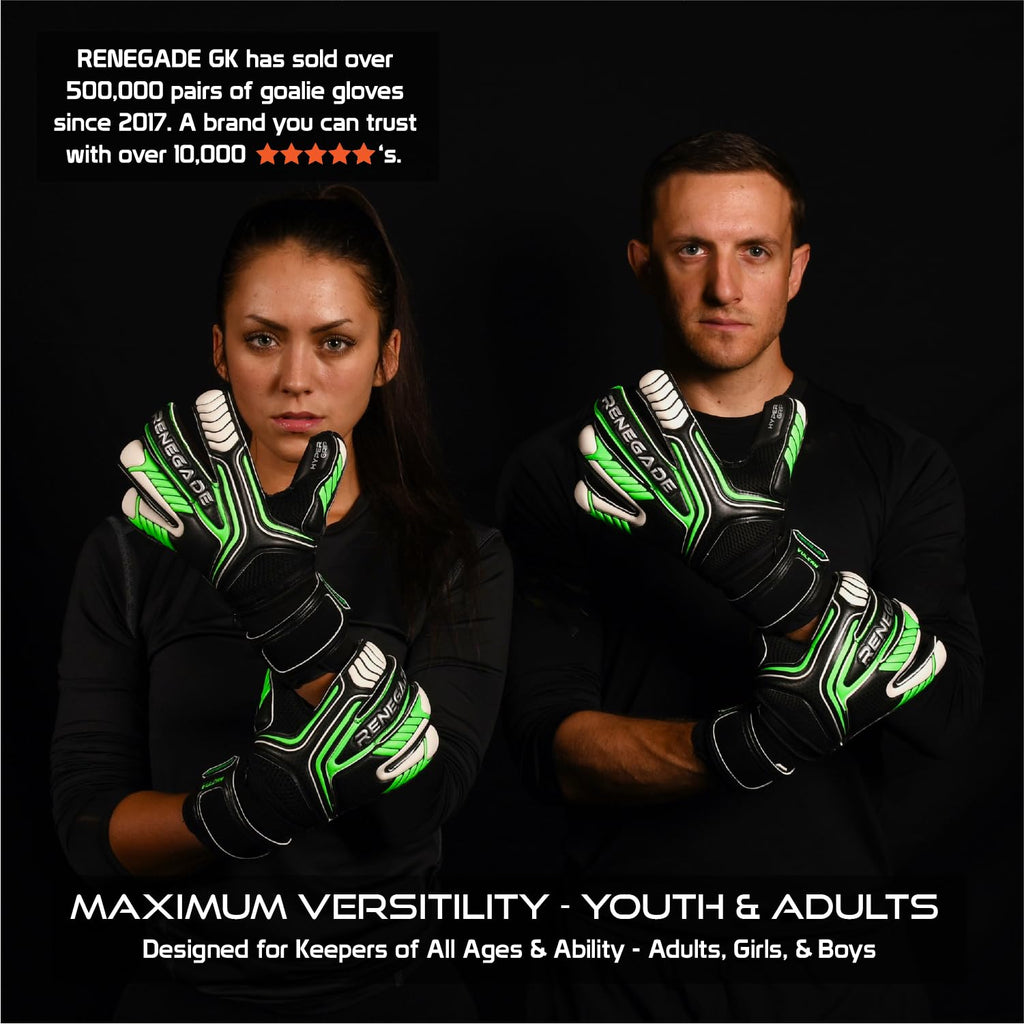 Renegade GK Vulcan Goalie Gloves - Adult, Youth, Kids (Sizes 6-11, 4 Styles, Level 3) Pro-Tek Fingersaves & 3.5+3MM Hyper Grip | Excellent Goalkeeper Glove for Higher Play | Based in The USA