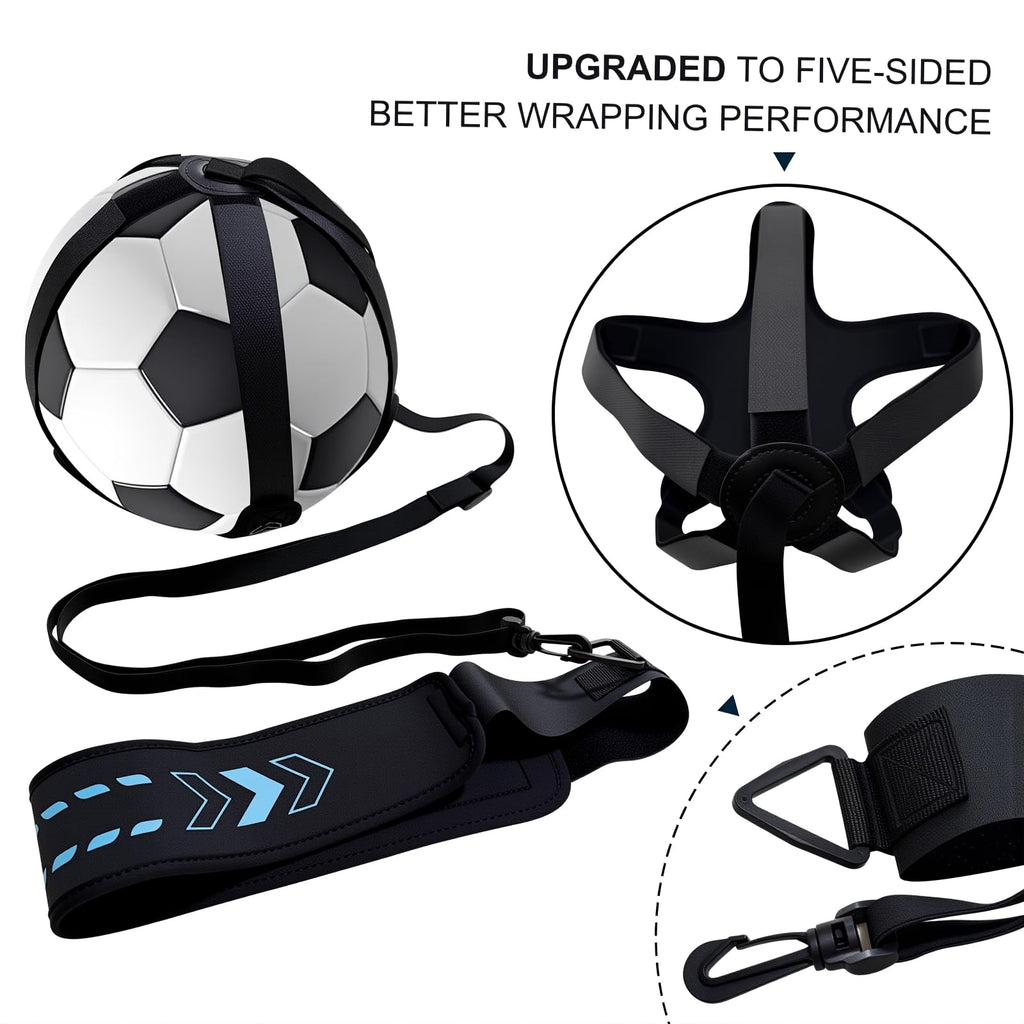 Soccer Training Equipment Football Kick Solo Trainer Adjustable Waist Belt Elastic Rope, Aids Hands Free Throw Sole Practice Fits Ball 3, 4, 5 and Volleyball Rugby (Blue)