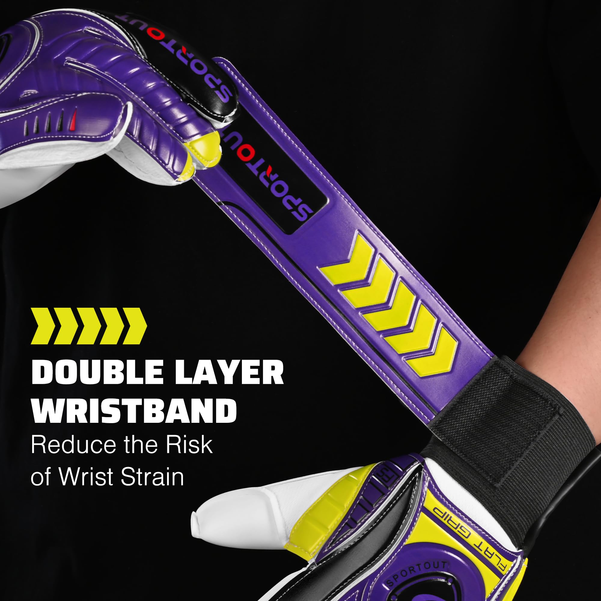 Sportout Goalkeeper Gloves with Fingersave, Breathable Soccer Goalie Gloves, 4mm Latex, for Kids, Youth and Adult