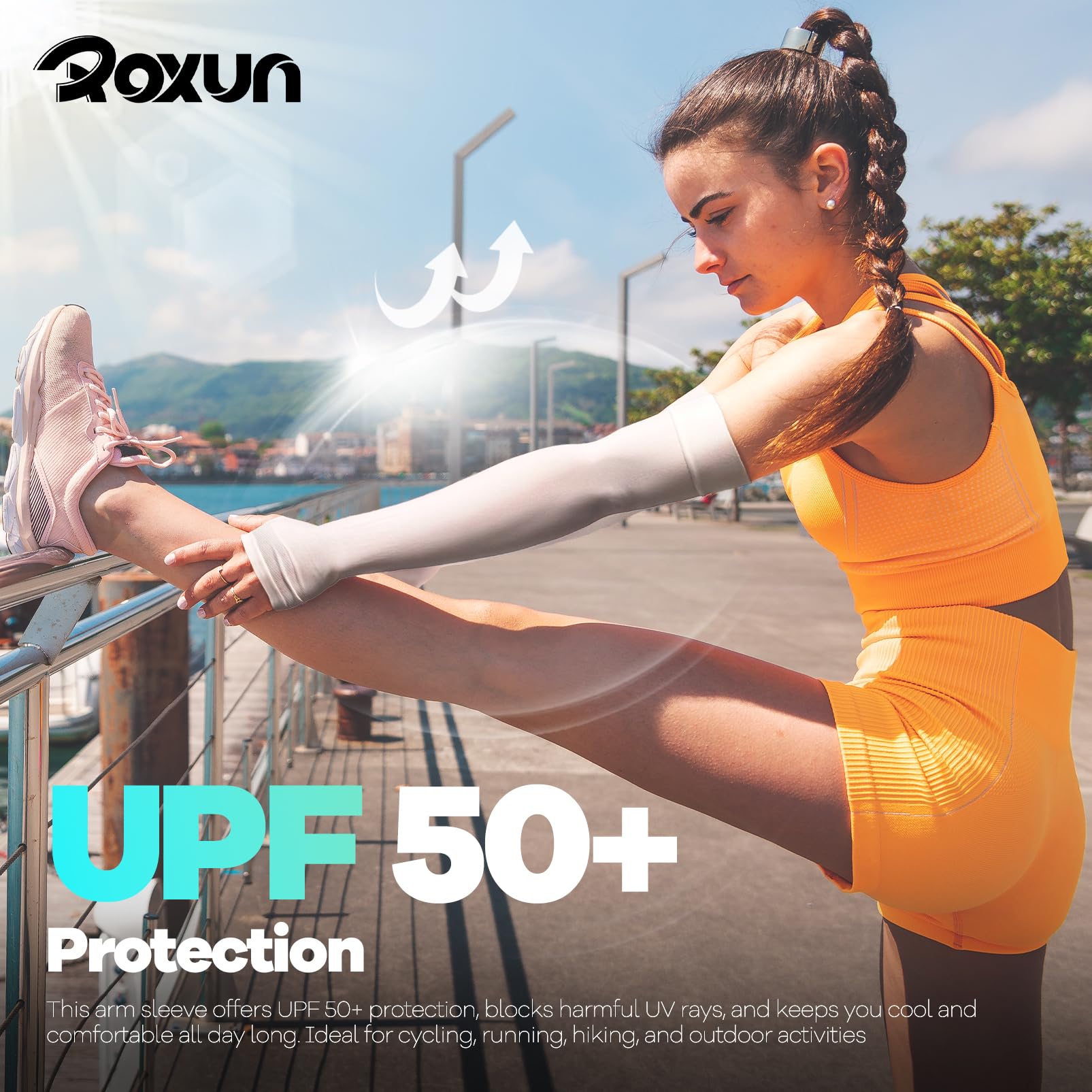 ROXUN Arm Sleeves with Thumb Hole, Cooling UV Sun Protection Compression Tattoo Cover Up for Men/Women