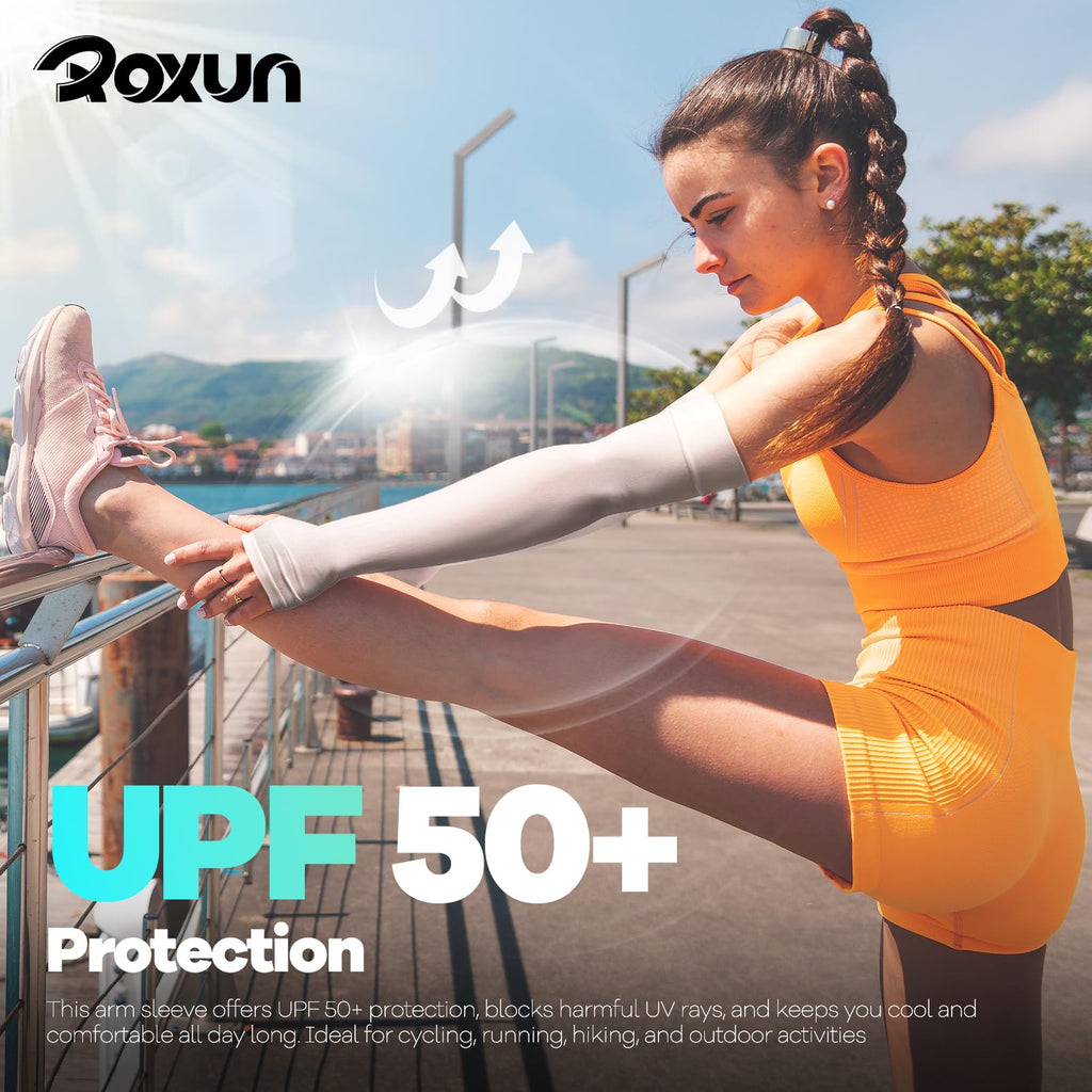 ROXUN Arm Sleeves with Thumb Hole, Cooling UV Sun Protection Compression Tattoo Cover Up for Men/Women