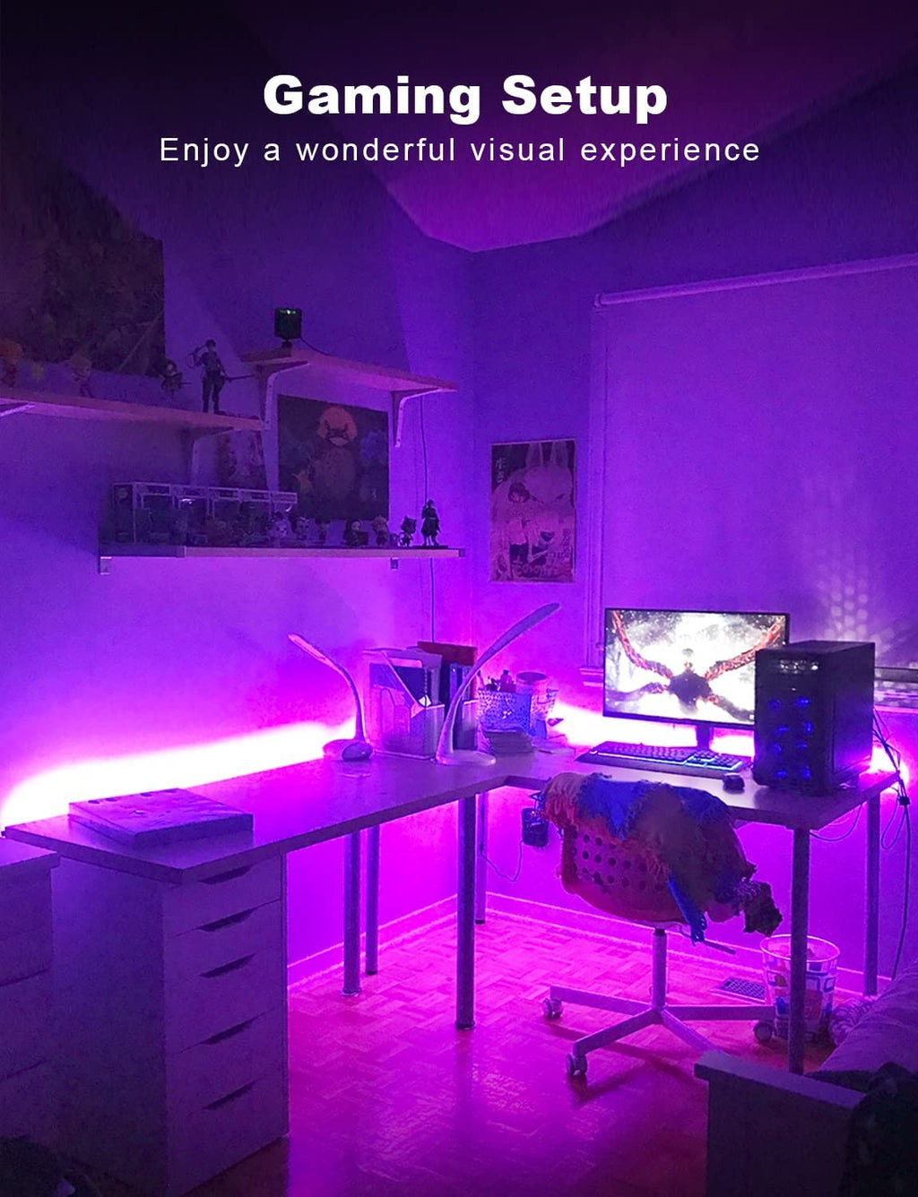 DAYBETTER LED Strip Lights 130ft Lights Strip for Bedroom, Desk, Indoor Room Bedroom Brithday Gifts RGB Decor with Remote and 24V Power Supply