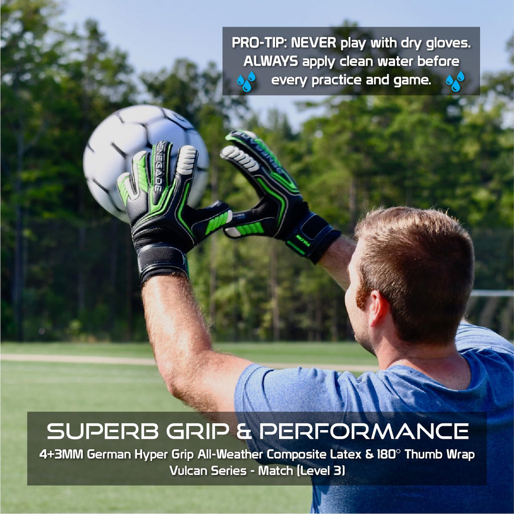 Renegade GK Vulcan Goalie Gloves - Adult, Youth, Kids (Sizes 6-11, 4 Styles, Level 3) Pro-Tek Fingersaves & 3.5+3MM Hyper Grip | Excellent Goalkeeper Glove for Higher Play | Based in The USA