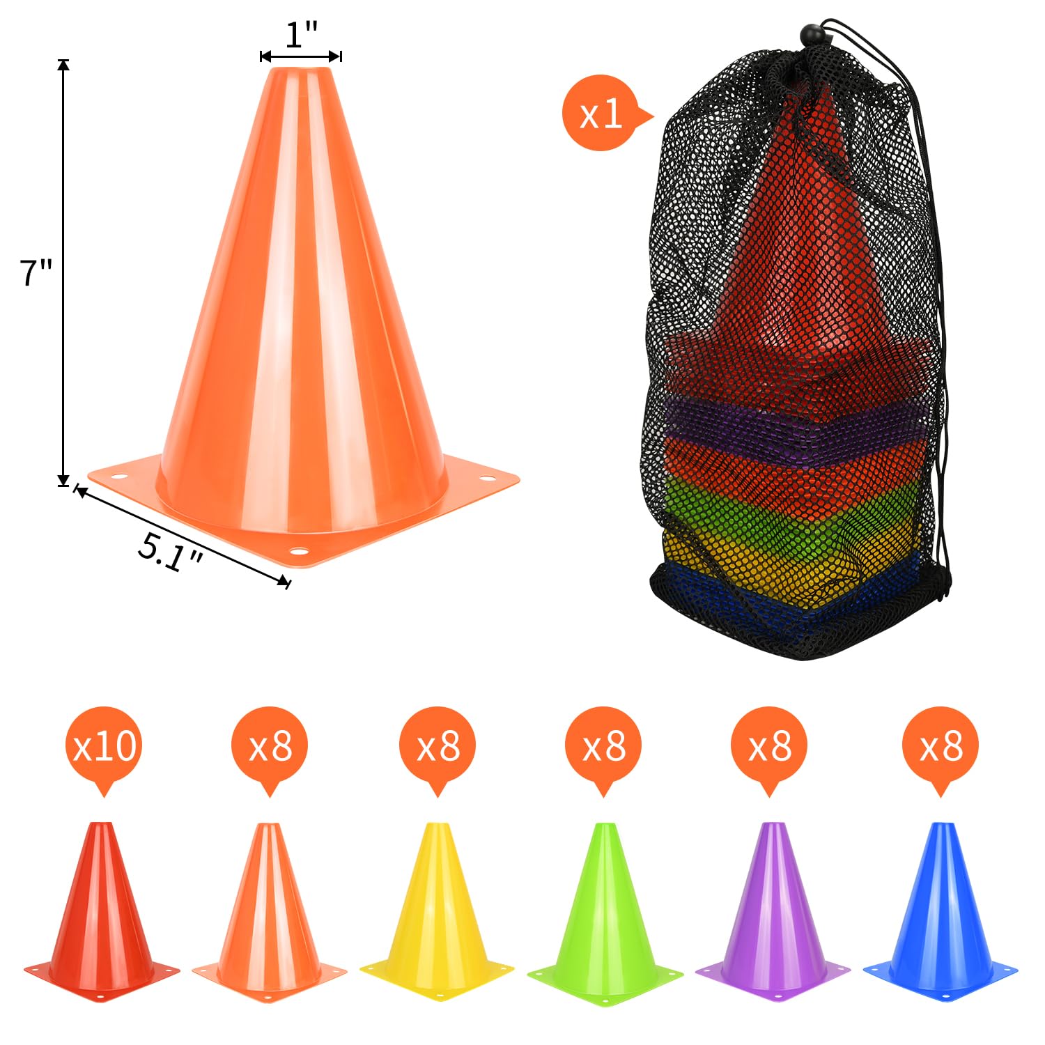 PXZBLG 12/24/50pcs Soccer Cones, 7" Soccer Cones, Plastic Traffic Cones, Training Cones for Basketball Football Skating Drills Practice