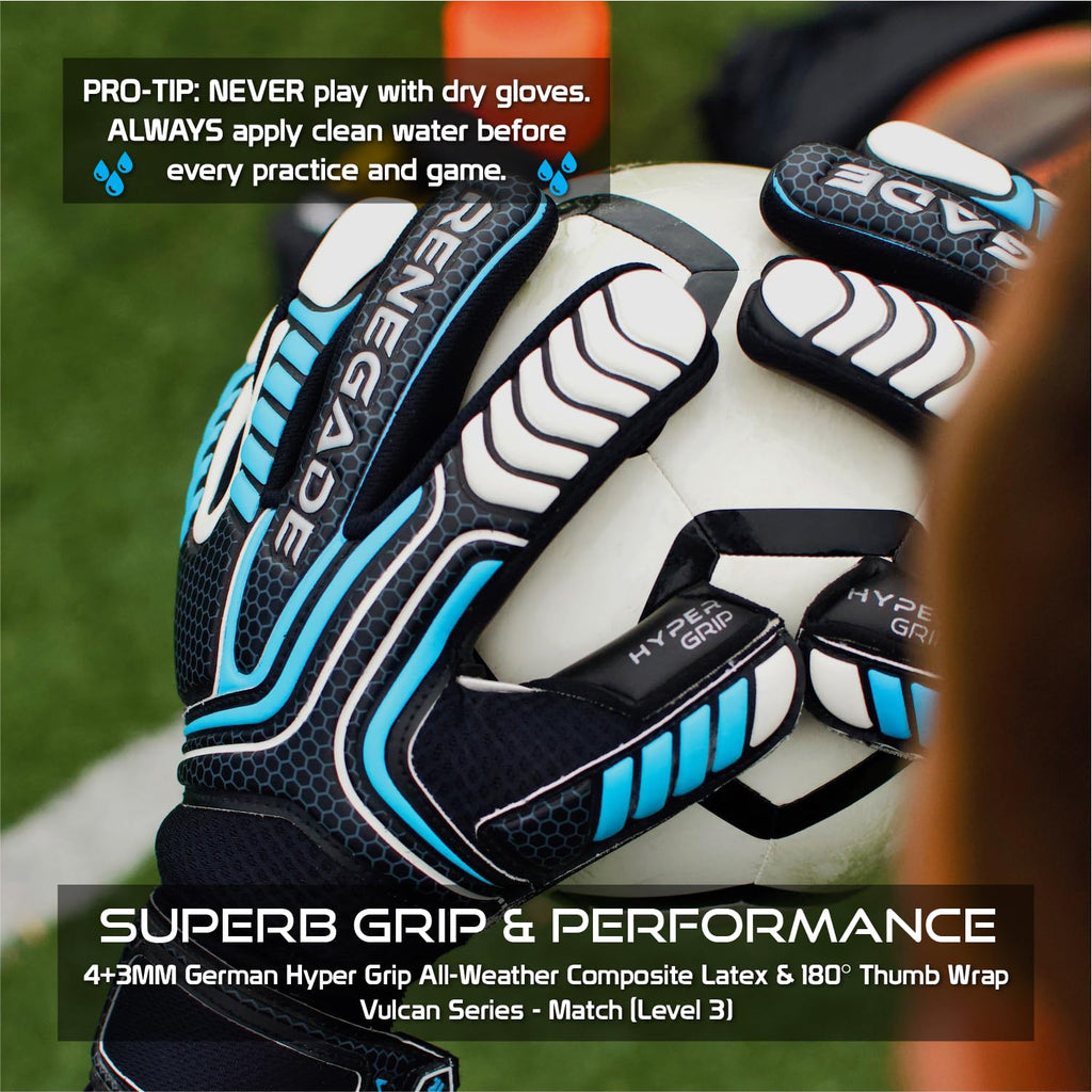 Renegade GK Vulcan Goalie Gloves - Adult, Youth, Kids (Sizes 6-11, 4 Styles, Level 3) Pro-Tek Fingersaves & 3.5+3MM Hyper Grip | Excellent Goalkeeper Glove for Higher Play | Based in The USA