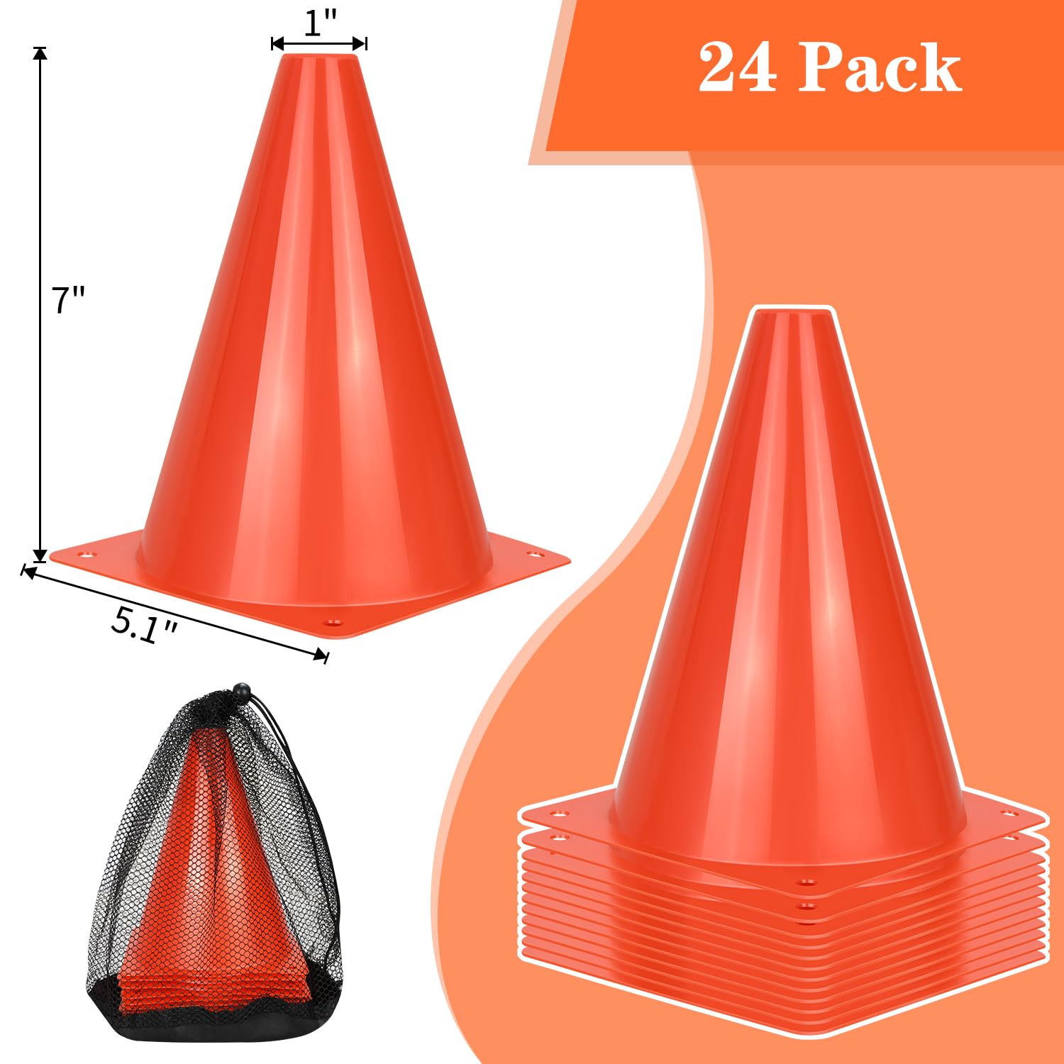 PXZBLG 12/24/50pcs Soccer Cones, 7" Soccer Cones, Plastic Traffic Cones, Training Cones for Basketball Football Skating Drills Practice