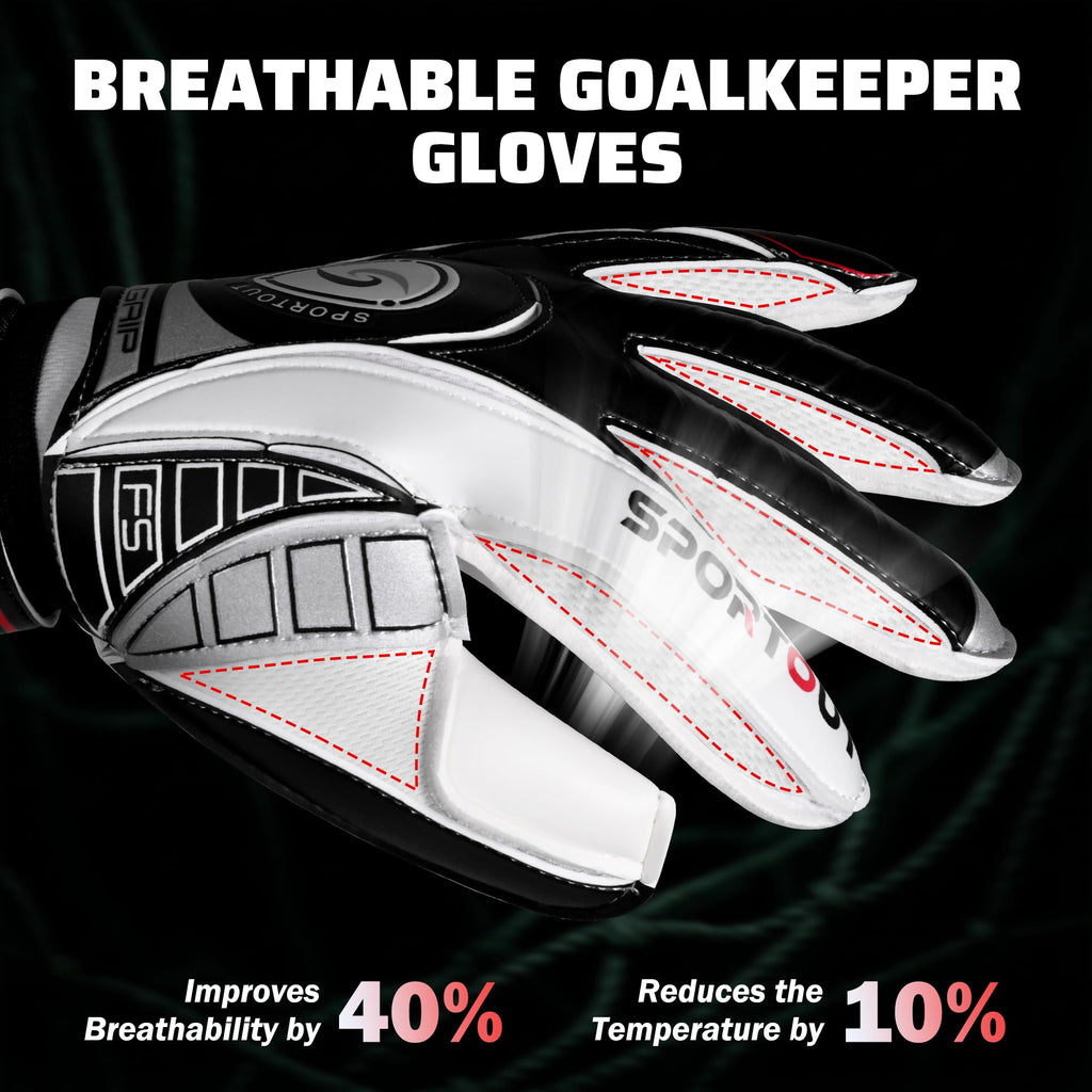 Sportout Goalkeeper Gloves with Fingersave, Breathable Soccer Goalie Gloves, 4mm Latex, for Kids, Youth and Adult