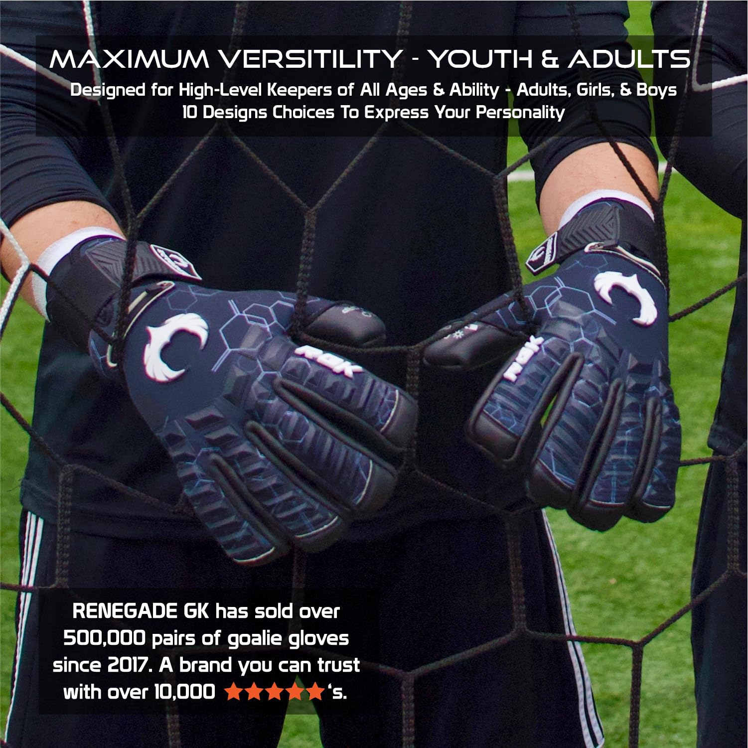 Renegade GK Eclipse Professional Level Soccer Goalie Gloves - Adult & Youth (Sizes 7-12, Level 5) 4+3MM EXT Contact Grip | Max Grip & Comfort | Goalkeeper Gloves for Elite Play | Based in USA
