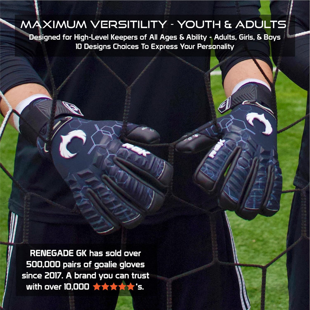 Renegade GK Eclipse Professional Level Soccer Goalie Gloves - Adult & Youth (Sizes 7-12, Level 5) 4+3MM EXT Contact Grip | Max Grip & Comfort | Goalkeeper Gloves for Elite Play | Based in USA