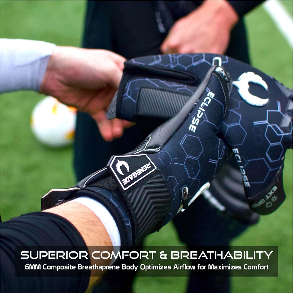 Renegade GK Eclipse Professional Level Soccer Goalie Gloves - Adult & Youth (Sizes 7-12, Level 5) 4+3MM EXT Contact Grip | Max Grip & Comfort | Goalkeeper Gloves for Elite Play | Based in USA