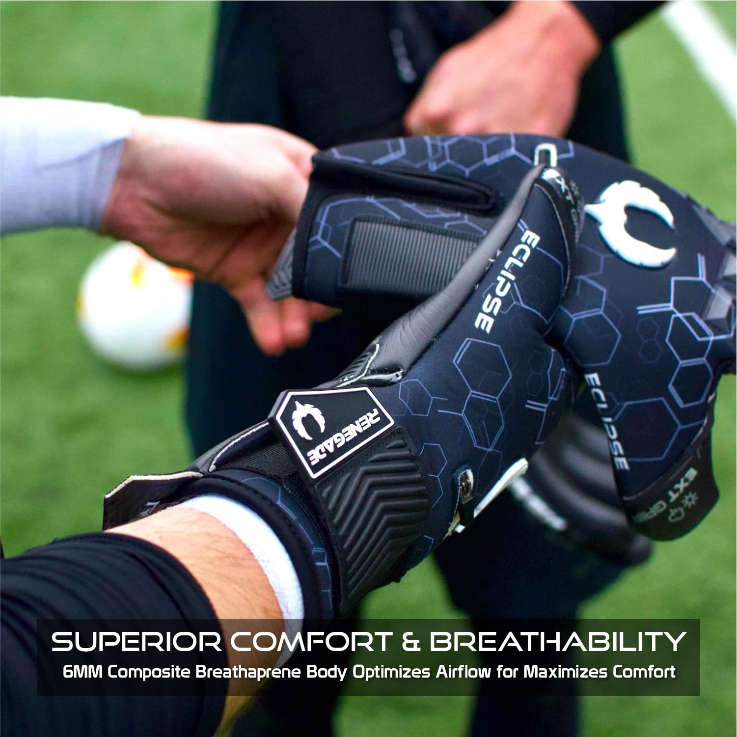 Renegade GK Eclipse Professional Level Soccer Goalie Gloves - Adult & Youth (Sizes 7-12, Level 5) 4+3MM EXT Contact Grip | Max Grip & Comfort | Goalkeeper Gloves for Elite Play | Based in USA