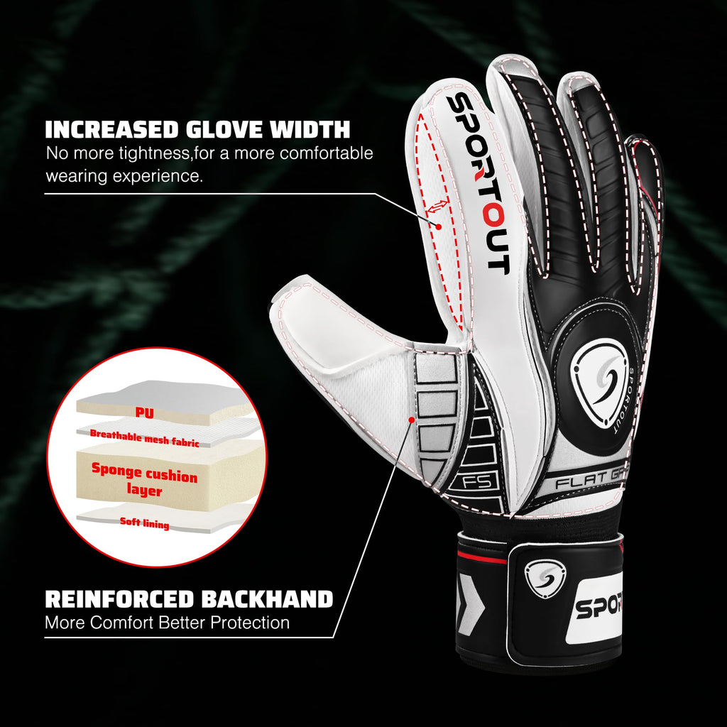 Sportout Goalkeeper Gloves with Fingersave, Breathable Soccer Goalie Gloves, 4mm Latex, for Kids, Youth and Adult