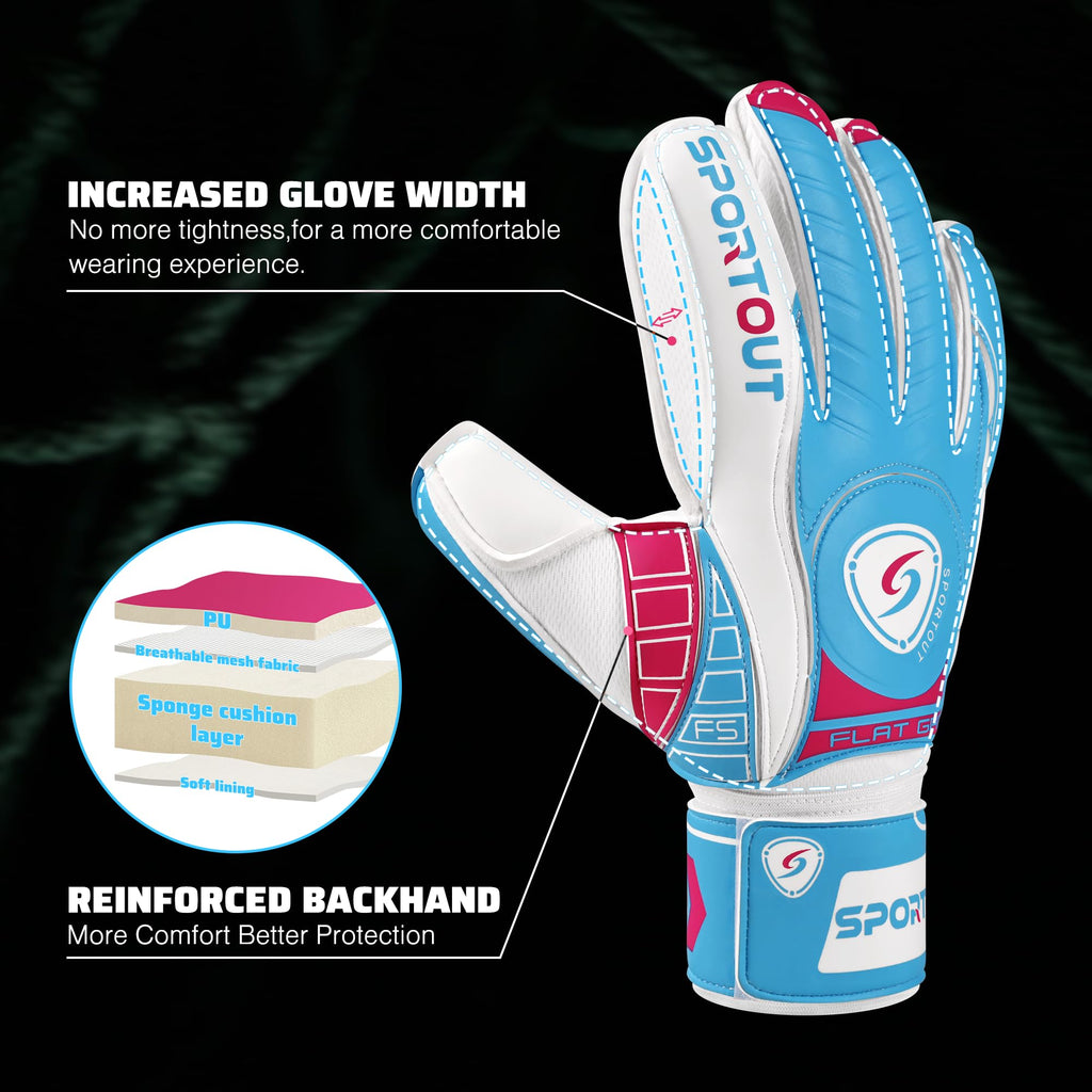 Sportout Goalkeeper Gloves with Fingersave, Breathable Soccer Goalie Gloves, 4mm Latex, for Kids, Youth and Adult