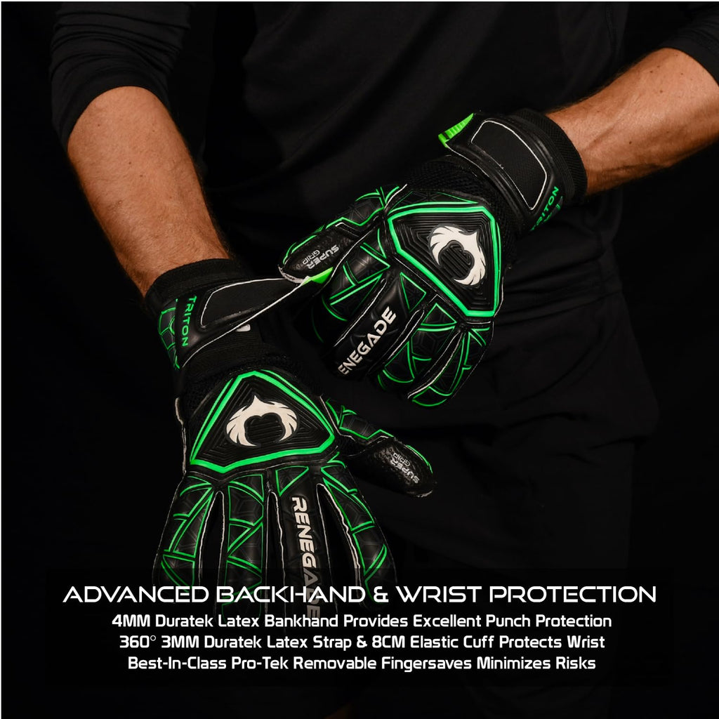 Renegade GK Triton Goalie Gloves - Adult, Youth, Kids (Sizes 5-11, 3 Styles, Level 2) Pro-Tek Fingersaves & Durable 3.5+3MM Super Grip | Goalkeeper Glove for All-Around Play | Based in The USA
