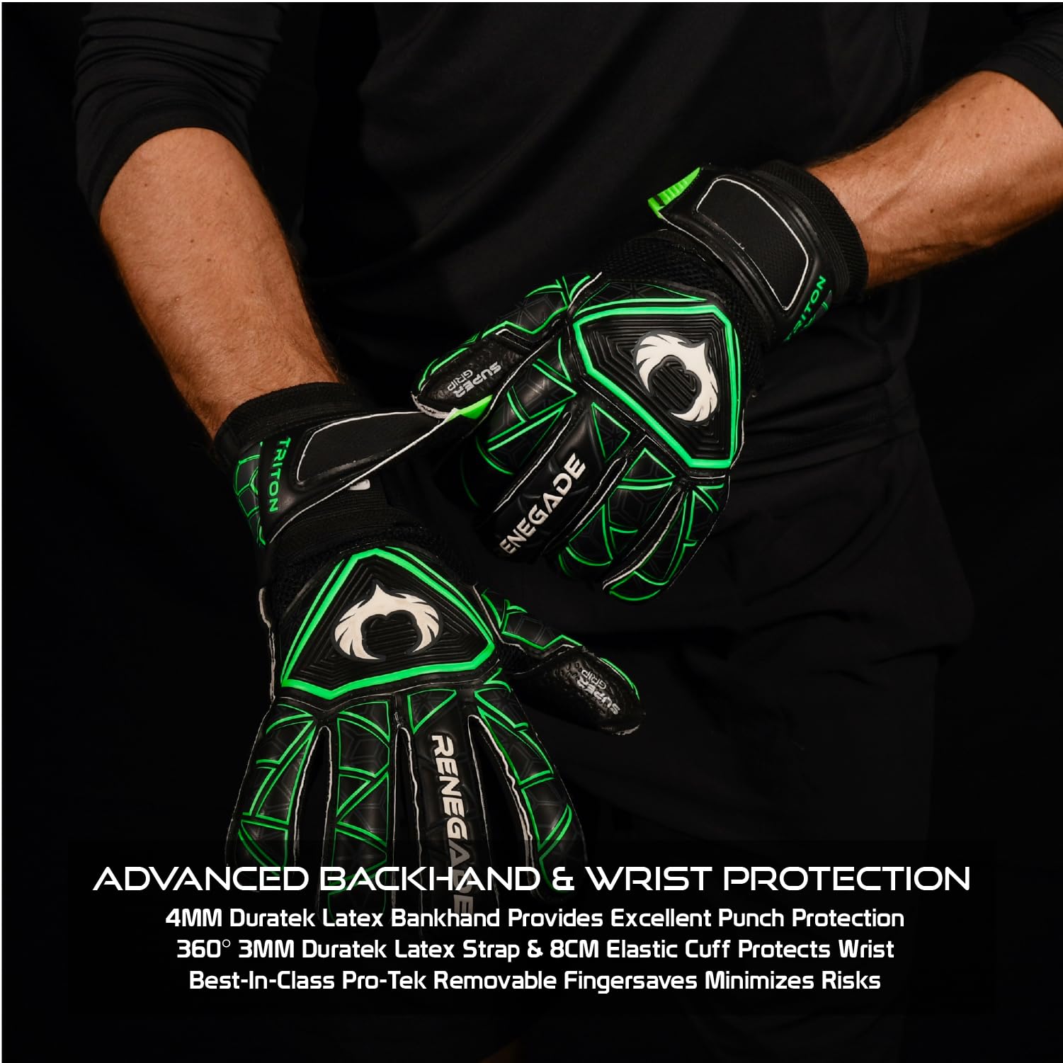 Renegade GK Triton Goalie Gloves - Adult, Youth, Kids (Sizes 5-11, 3 Styles, Level 2) Pro-Tek Fingersaves & Durable 3.5+3MM Super Grip | Goalkeeper Glove for All-Around Play | Based in The USA