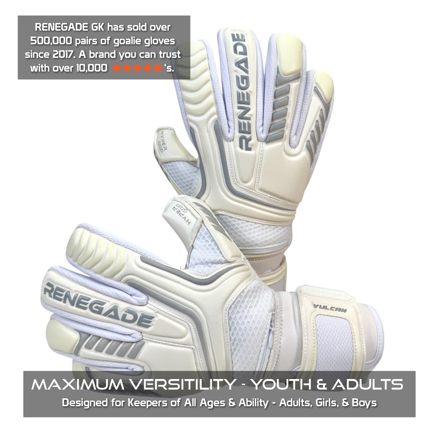 Renegade GK Vulcan Goalie Gloves - Adult, Youth, Kids (Sizes 6-11, 4 Styles, Level 3) Pro-Tek Fingersaves & 3.5+3MM Hyper Grip | Excellent Goalkeeper Glove for Higher Play | Based in The USA