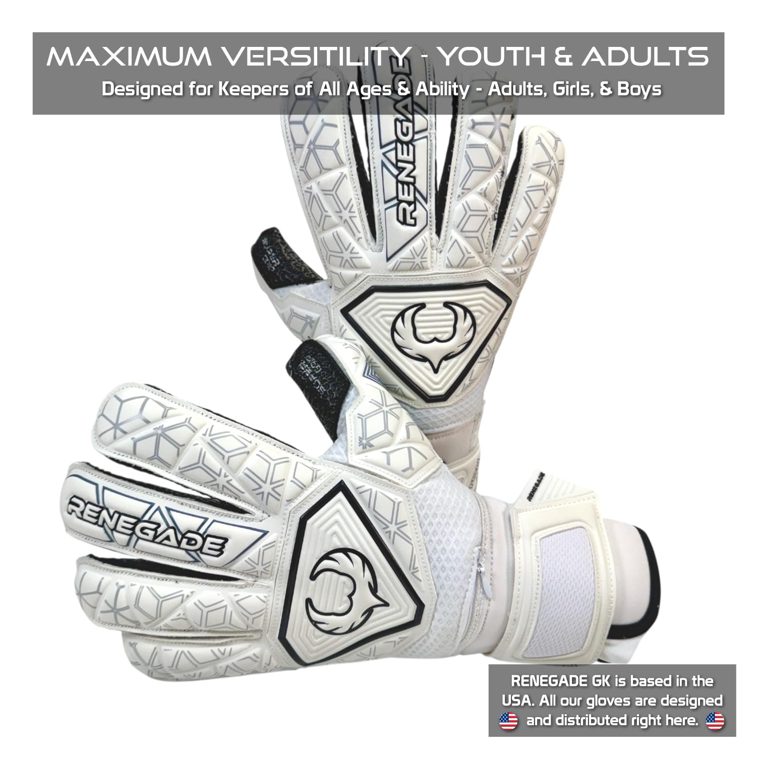 Renegade GK Triton Goalie Gloves - Adult, Youth, Kids (Sizes 5-11, 3 Styles, Level 2) Pro-Tek Fingersaves & Durable 3.5+3MM Super Grip | Goalkeeper Glove for All-Around Play | Based in The USA