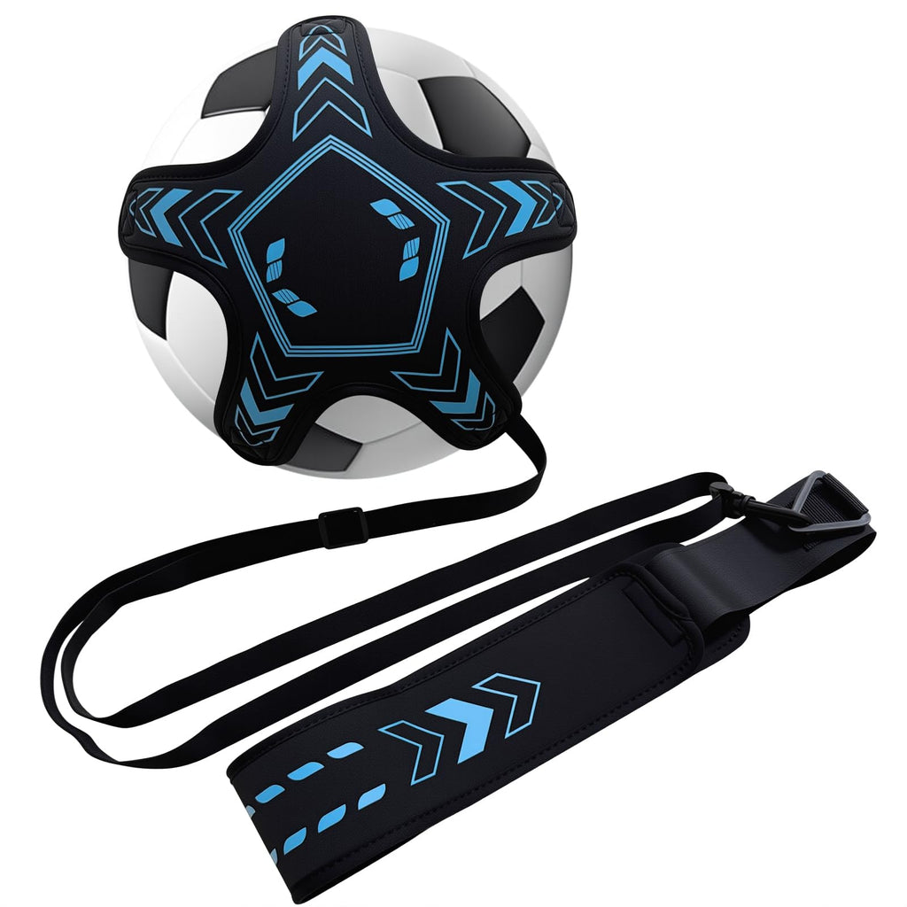 Soccer Training Equipment Football Kick Solo Trainer Adjustable Waist Belt Elastic Rope, Aids Hands Free Throw Sole Practice Fits Ball 3, 4, 5 and Volleyball Rugby (Blue)