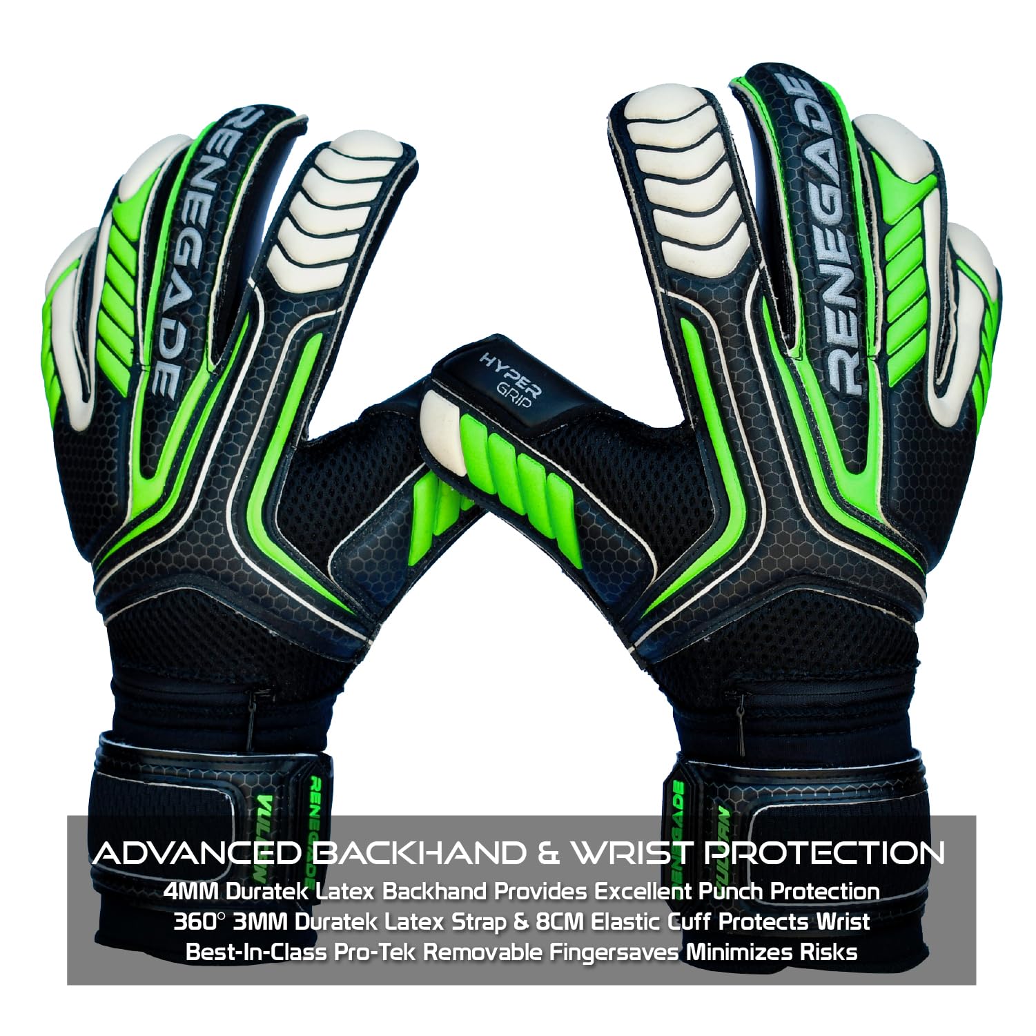 Renegade GK Vulcan Goalie Gloves - Adult, Youth, Kids (Sizes 6-11, 4 Styles, Level 3) Pro-Tek Fingersaves & 3.5+3MM Hyper Grip | Excellent Goalkeeper Glove for Higher Play | Based in The USA