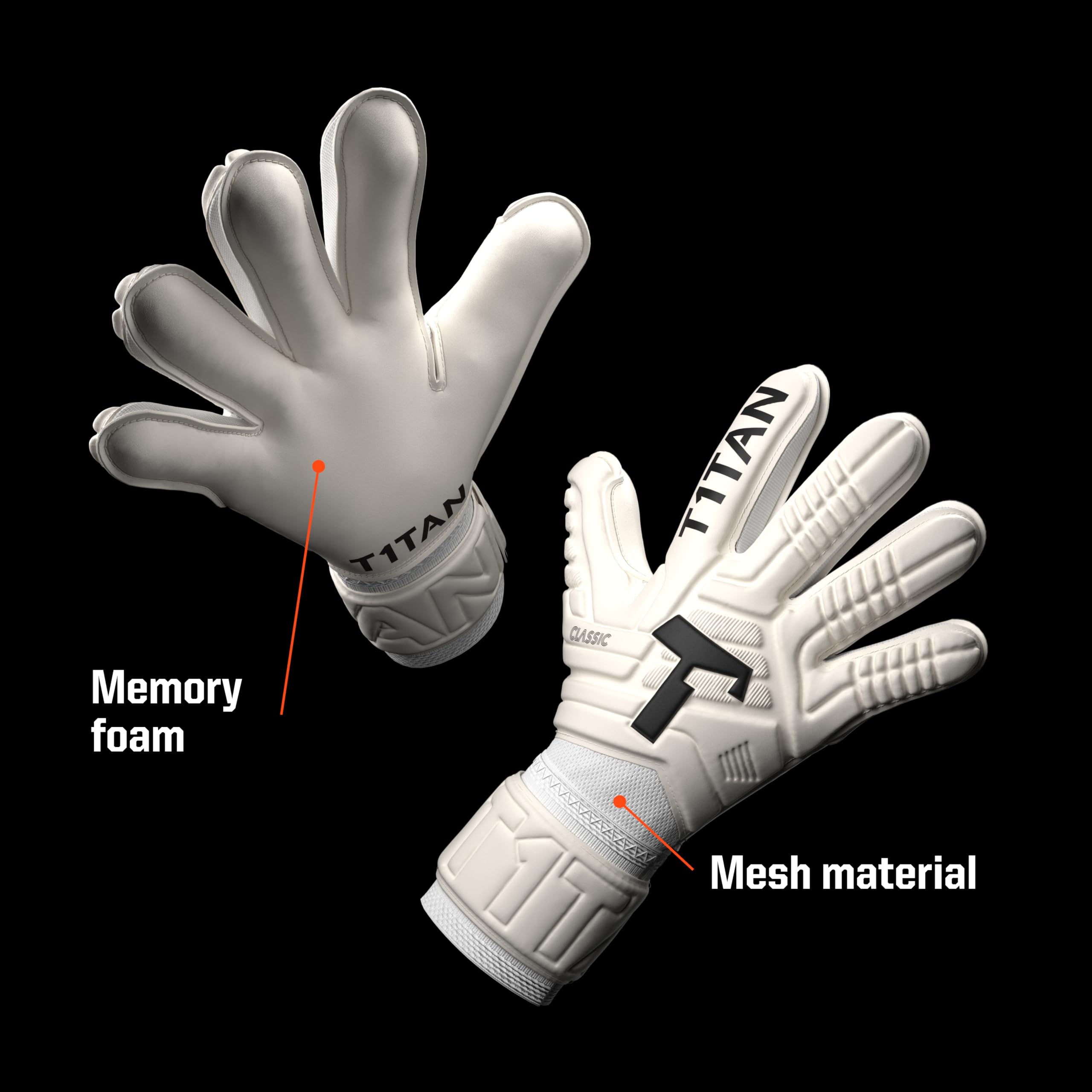 T1TAN Goalkeeper Training Gloves Adult, Classic White-Out & Black-Out, Size 6-11, Soccer Goalie Gloves, Professional Goal Keeper Gloves for Youth, Men & Women, Breathable & 3mm Memory Foam