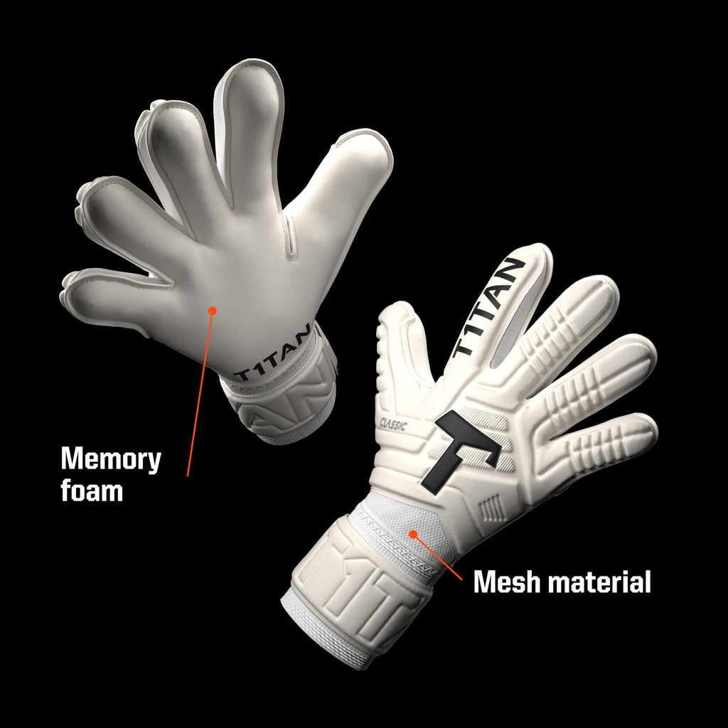 T1TAN Goalkeeper Training Gloves Adult, Classic White-Out & Black-Out, Size 6-11, Soccer Goalie Gloves, Professional Goal Keeper Gloves for Youth, Men & Women, Breathable & 3mm Memory Foam