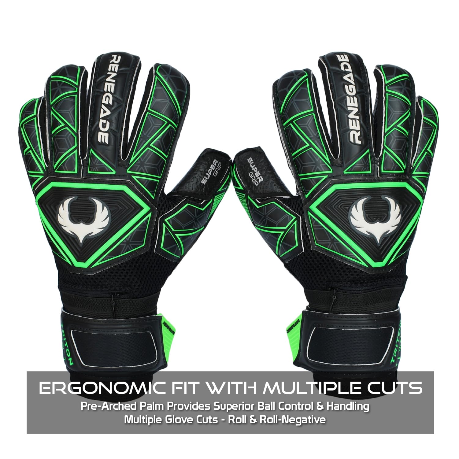 Renegade GK Triton Goalie Gloves - Adult, Youth, Kids (Sizes 5-11, 3 Styles, Level 2) Pro-Tek Fingersaves & Durable 3.5+3MM Super Grip | Goalkeeper Glove for All-Around Play | Based in The USA