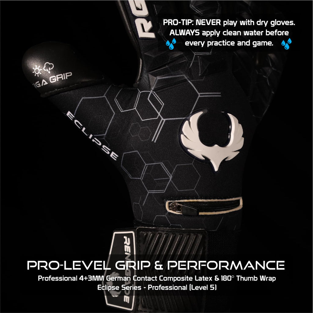 Renegade GK Eclipse Professional Level Soccer Goalie Gloves - Adult & Youth (Sizes 7-12, Level 5) 4+3MM EXT Contact Grip | Max Grip & Comfort | Goalkeeper Gloves for Elite Play | Based in USA