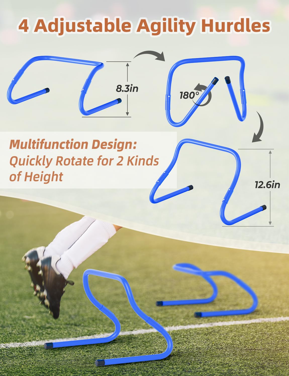 GHB Agility Ladder,Football Training Equipment Set,4 Agility Hurdles, 20 feet12 Rungs Speed Ladder,12 Disc Cones,Resistance Parachute, Jump Rope, 5 Resistance Bands