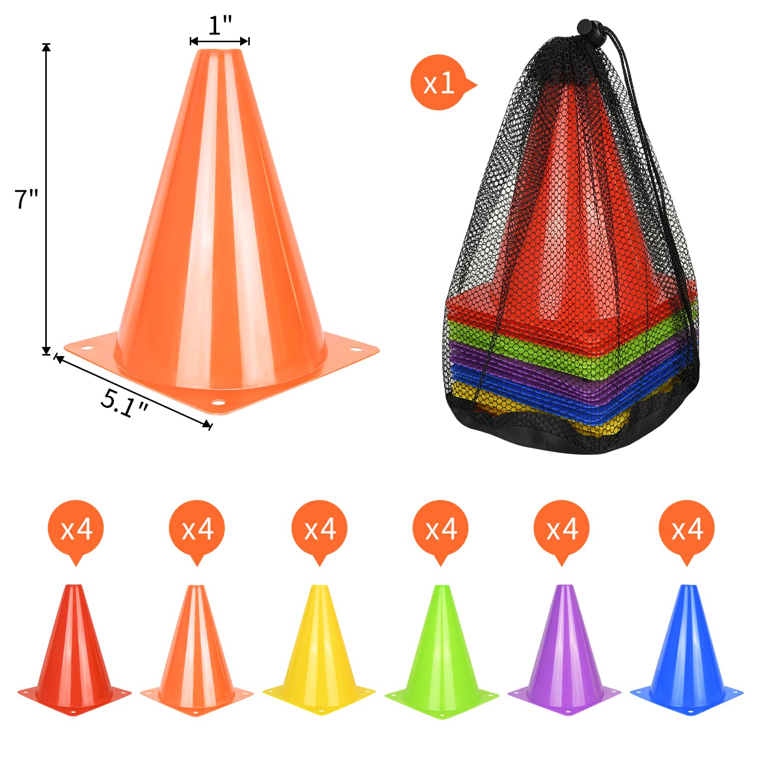 PXZBLG 12/24/50pcs Soccer Cones, 7" Soccer Cones, Plastic Traffic Cones, Training Cones for Basketball Football Skating Drills Practice